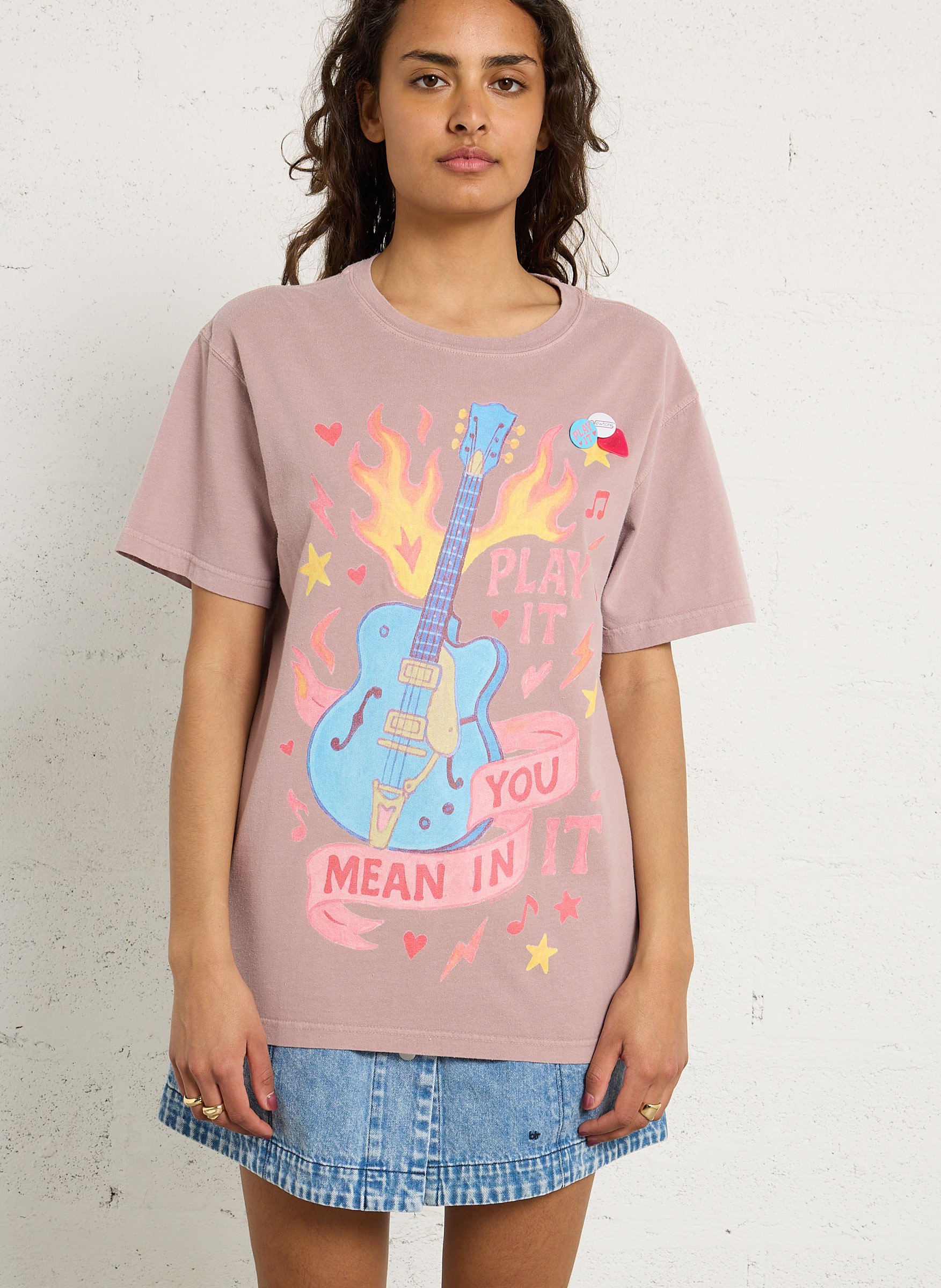 Tee-shirt droit col rond sérigraphié en coton NEWTONE Beige