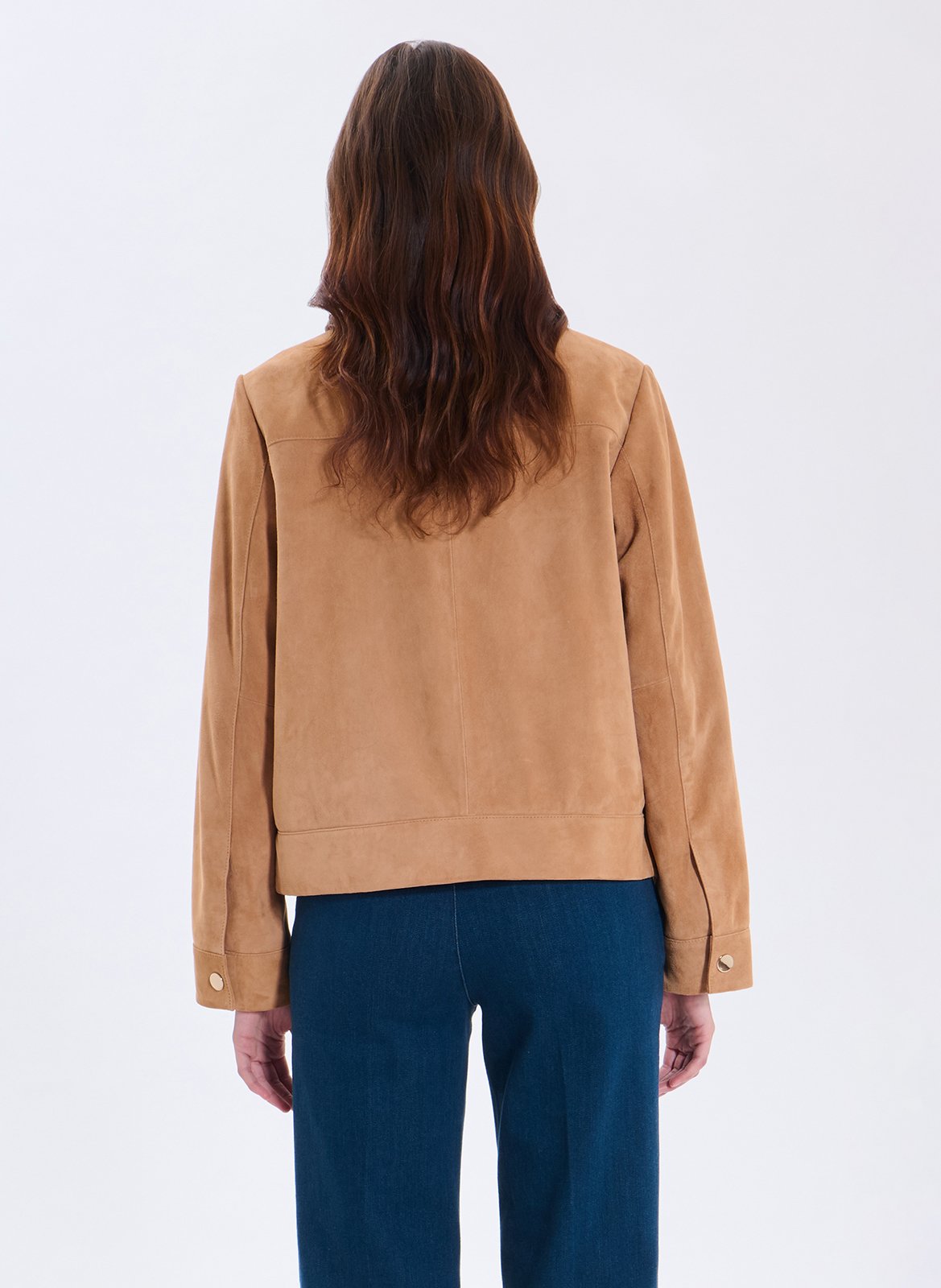 Veste col montant en cuir  ZAPA Beige