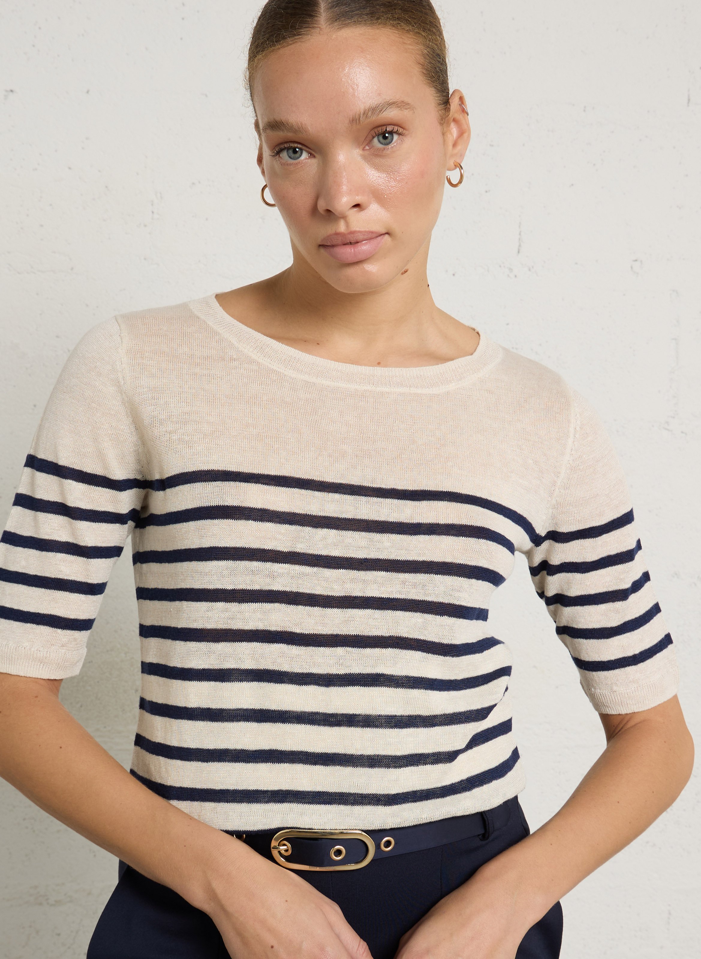 Gestreiftes Top mit U-Boot-Ausschnitt MAJESTIC FILATURES Blau