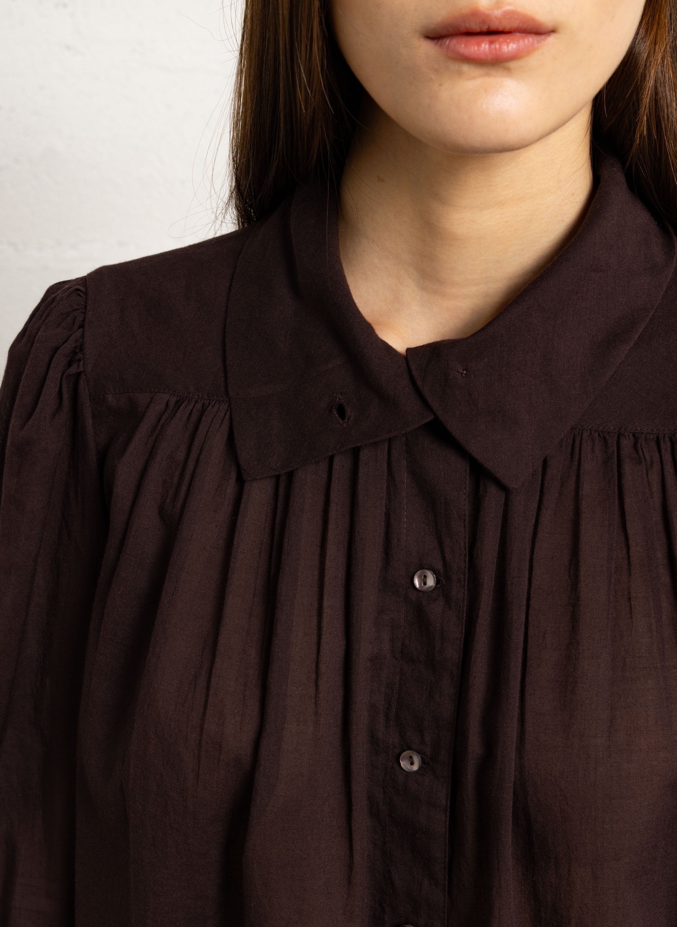 Kurzes Baumwollkleid mit Rundhalsausschnitt | Braun ANTIK BATIK Damen