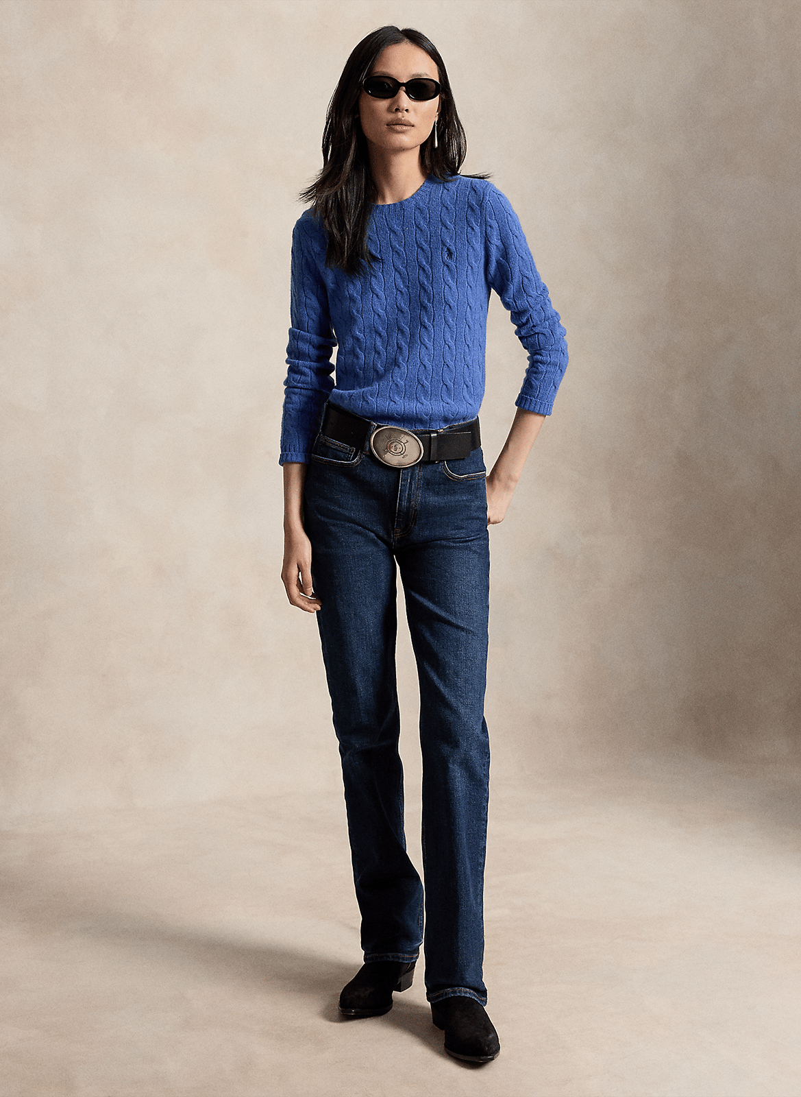 Pull col rond en laine et en cachemire mélangés  POLO RALPH LAUREN Bleu