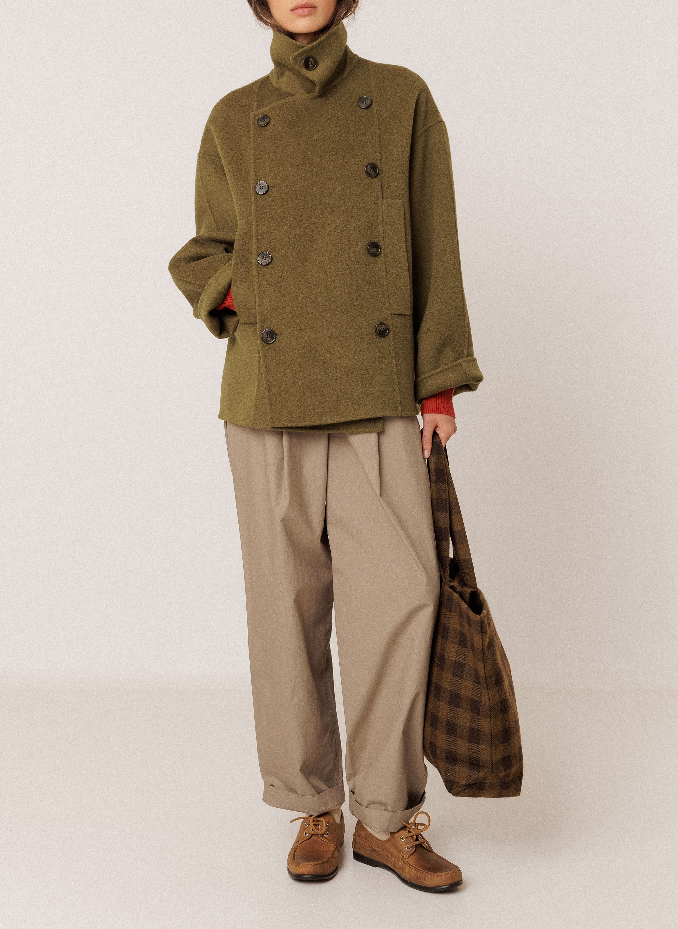 Wool jacket with classic collar INDI & COLD Khaki