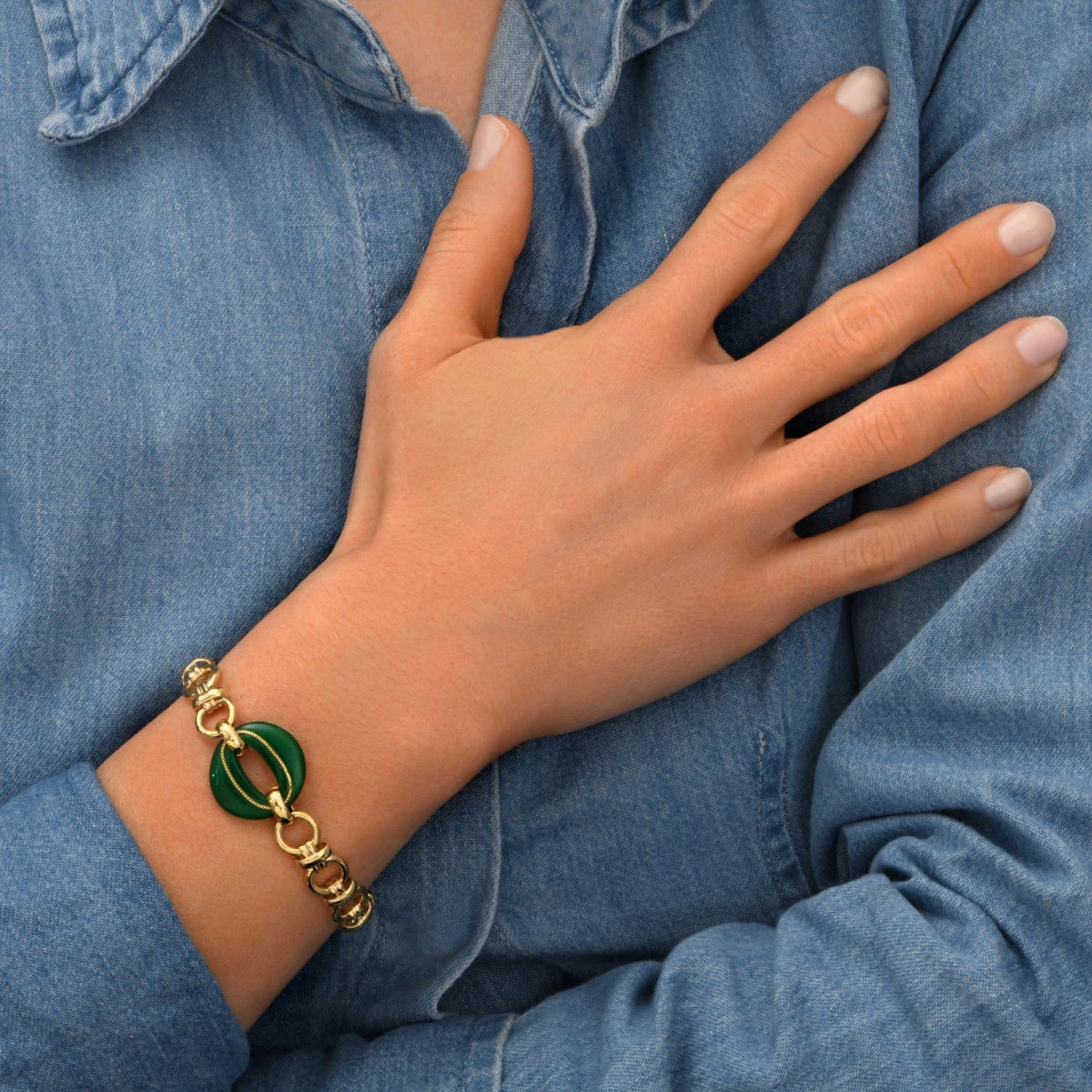 Gold metal chain bracelet with gold-plated resin link SATELLITE PARIS Green