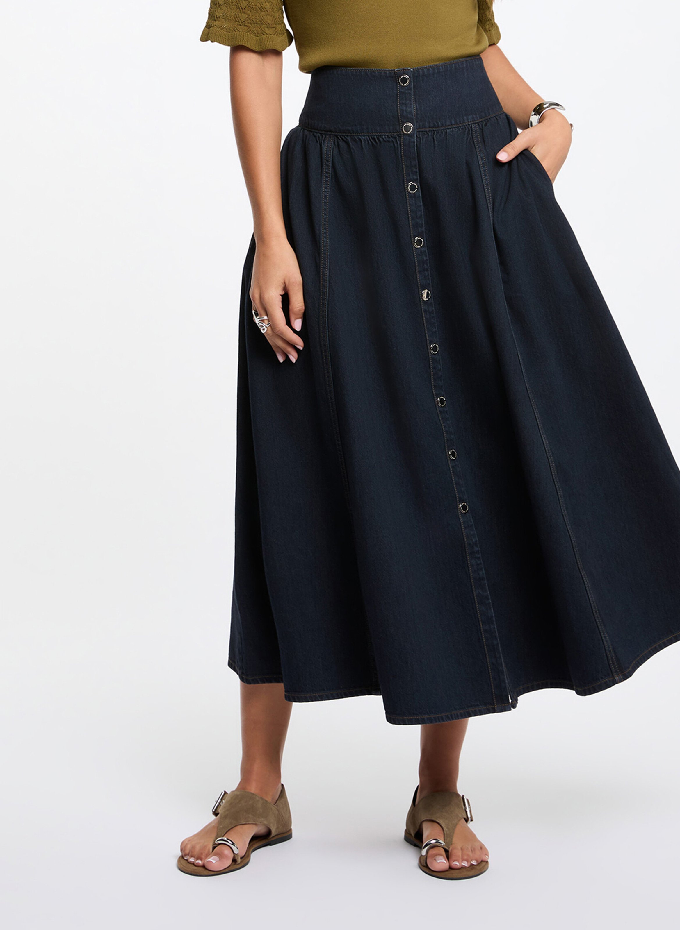 Ausgestellter langer Jeansrock mit Knopfleiste MORGAN Blau