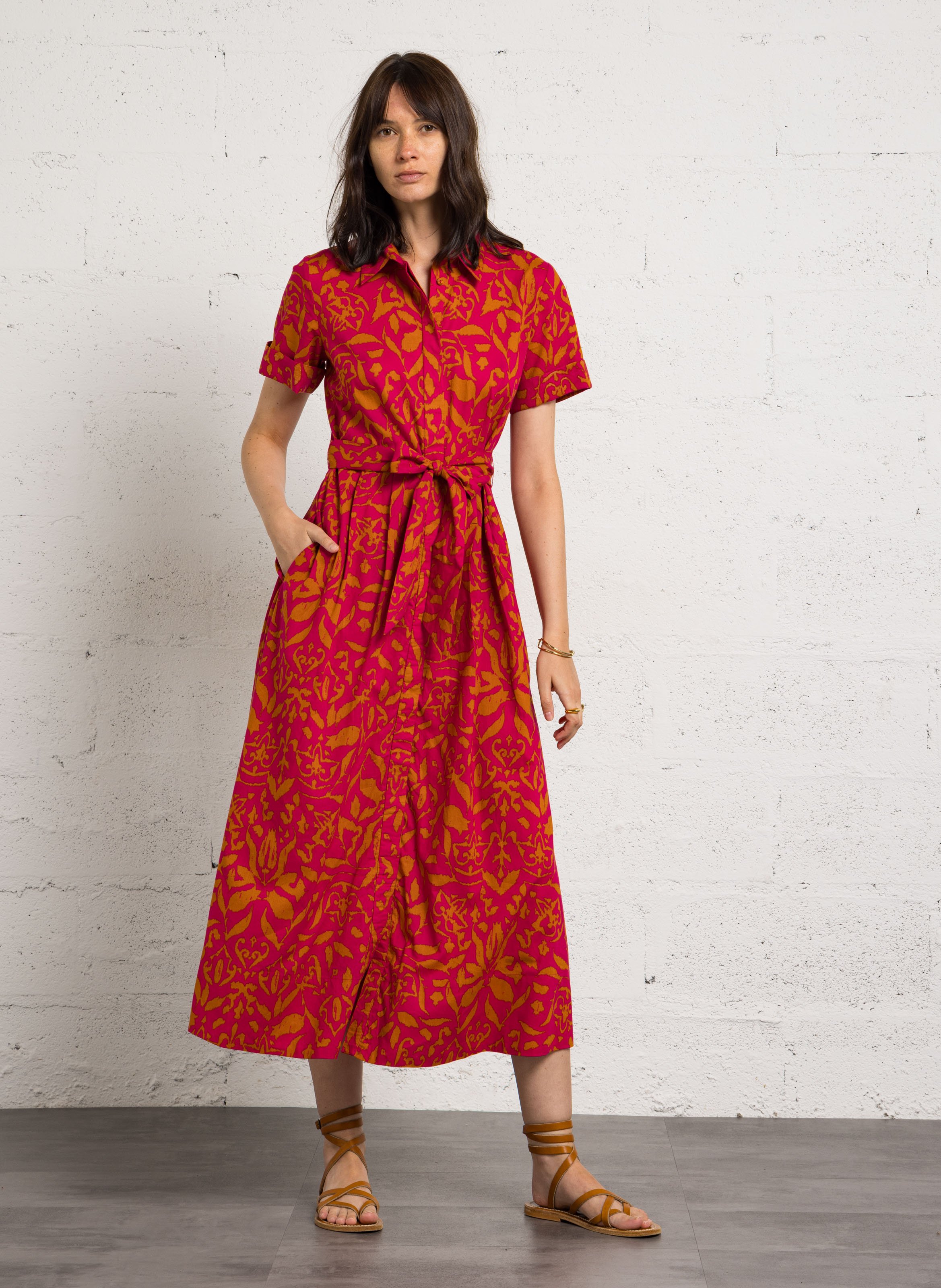 Midi-Kleid mit Baumwolldruck MAISON 123 Rosa