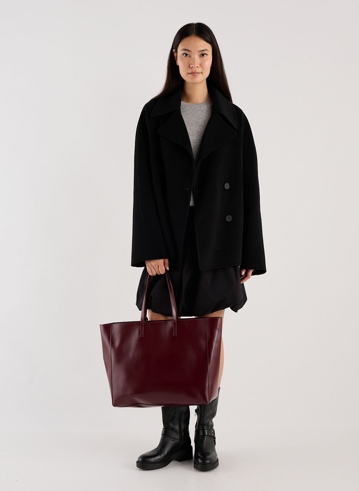 Oversized short coat in blended wool wabana SAISON 1865 Black