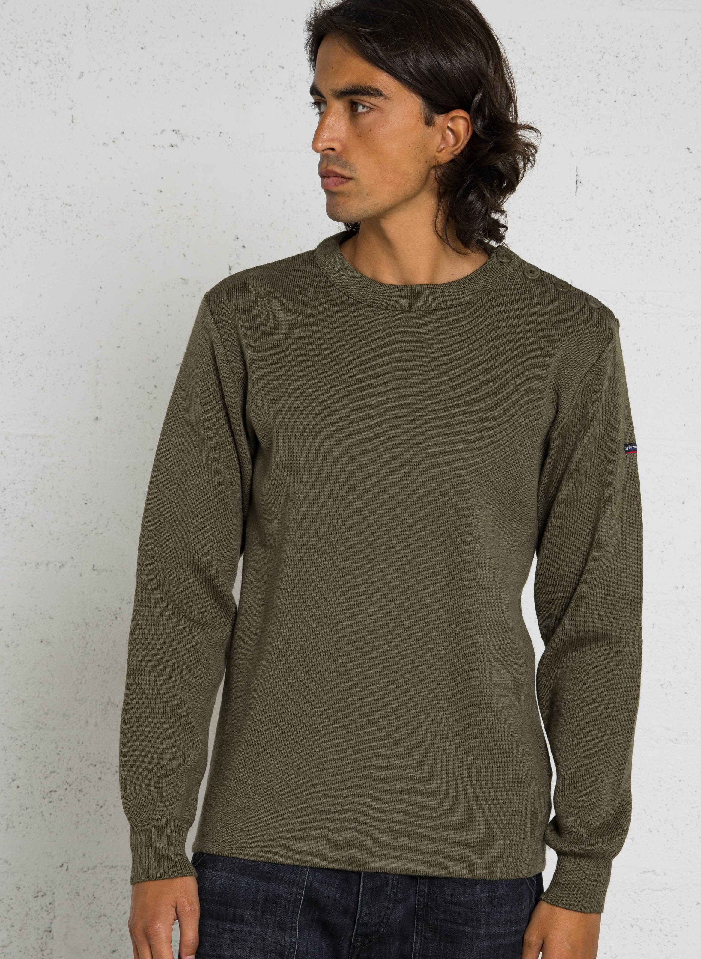 Pull col rond regular-fit en laine ARMOR LUX Vert