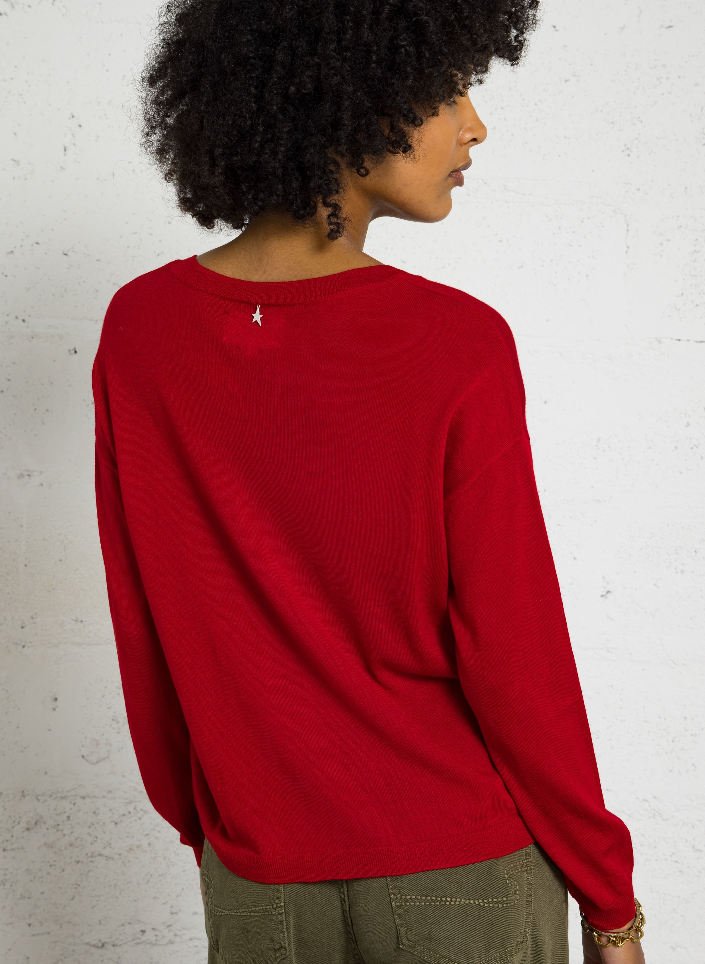 Pull droit à col v en laine SUD EXPRESS Rouge