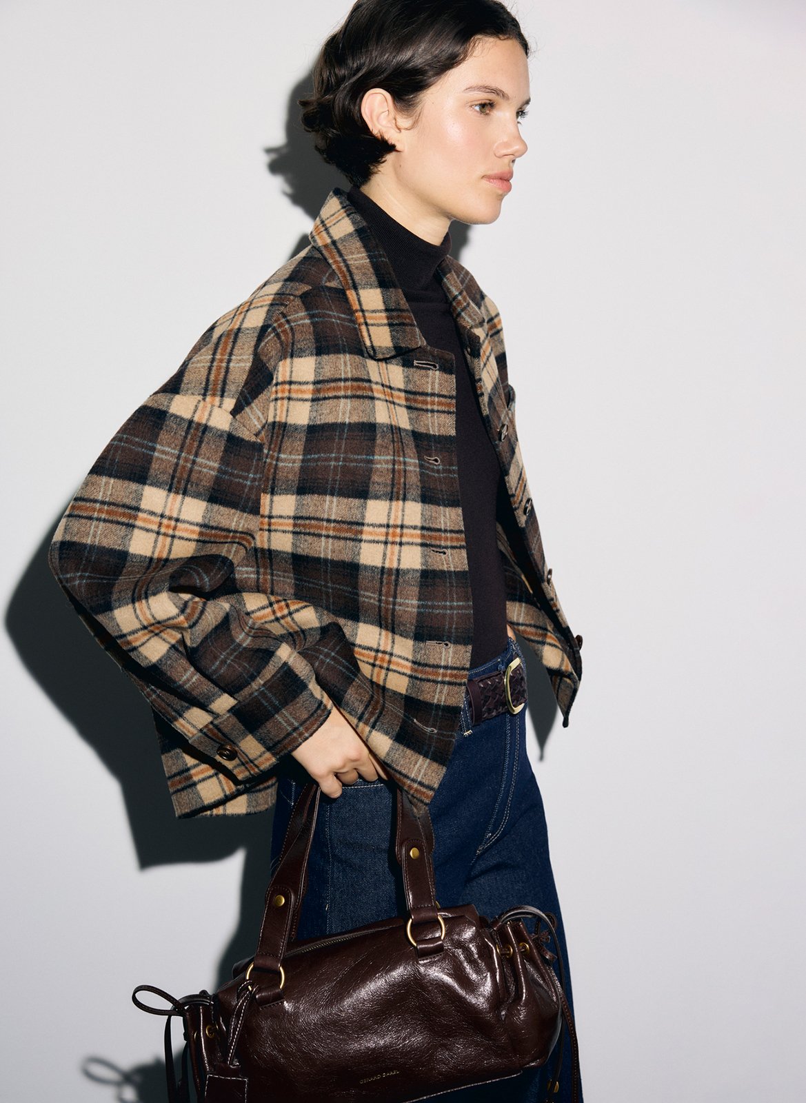 Straight classic collar checkered wool blend overshirt GERARD DAREL Brown