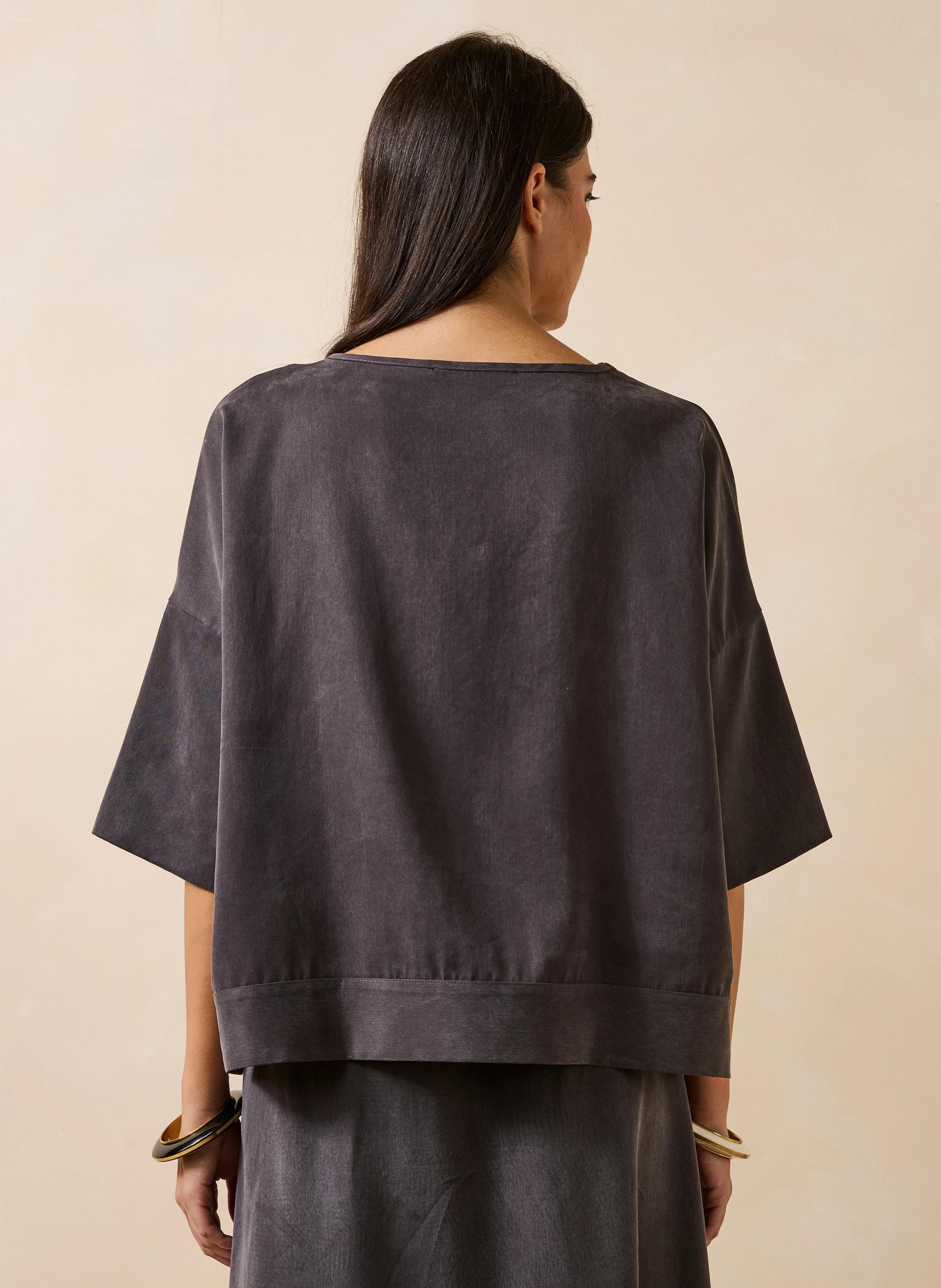 Top ample manches courtes uni LA FEE MARABOUTEE Gris