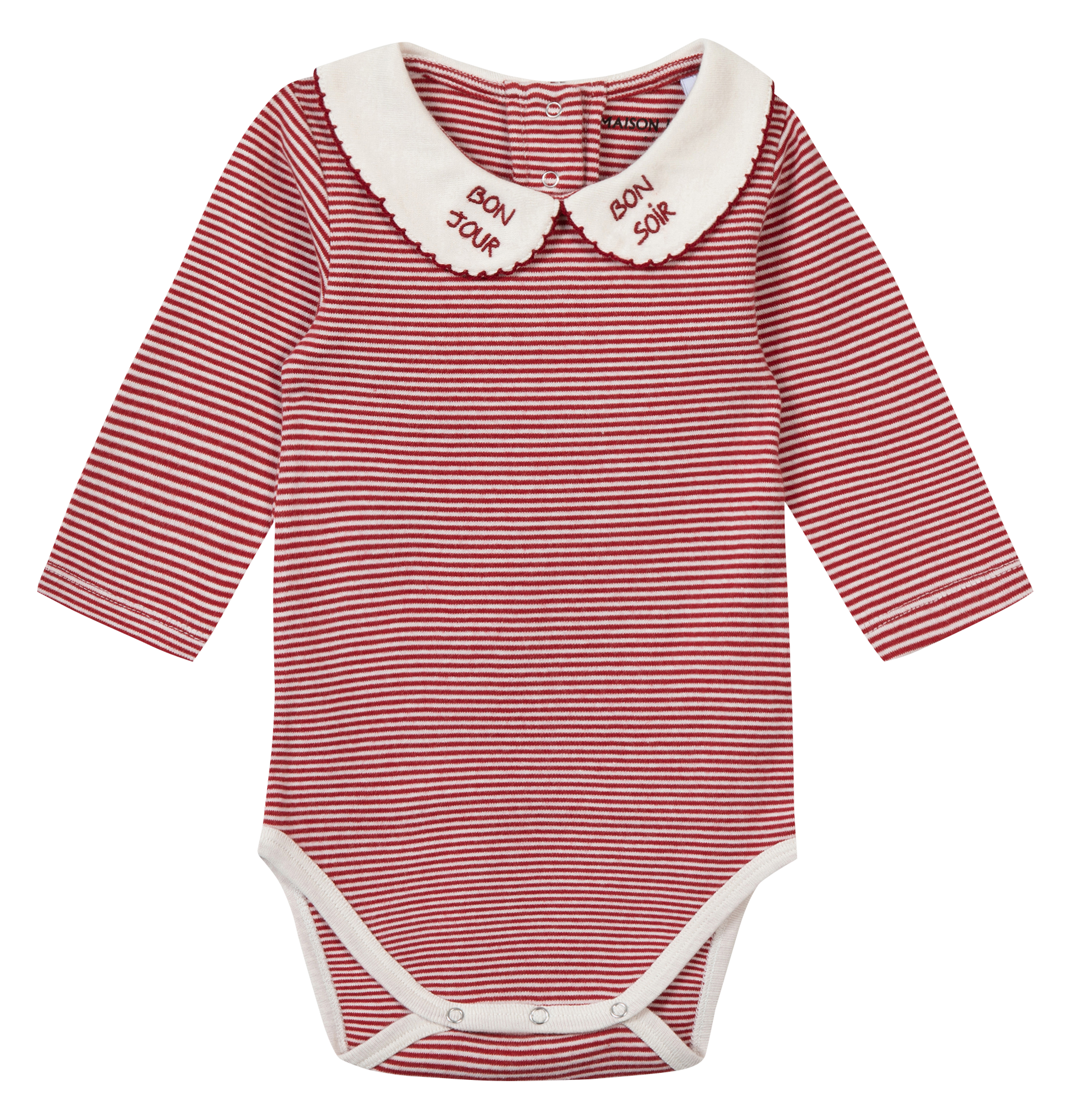 Striped organic cotton bodysuit  with Peter Pan collar MAISON LABICHE Red