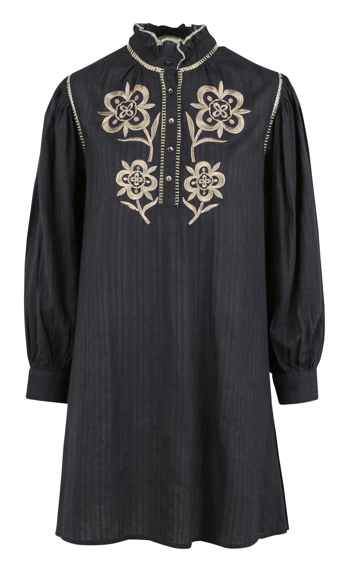 Ausgestelltes Kurzkleid mit Stehkragen aus Baumwolle ANTIK BATIK Schwarz