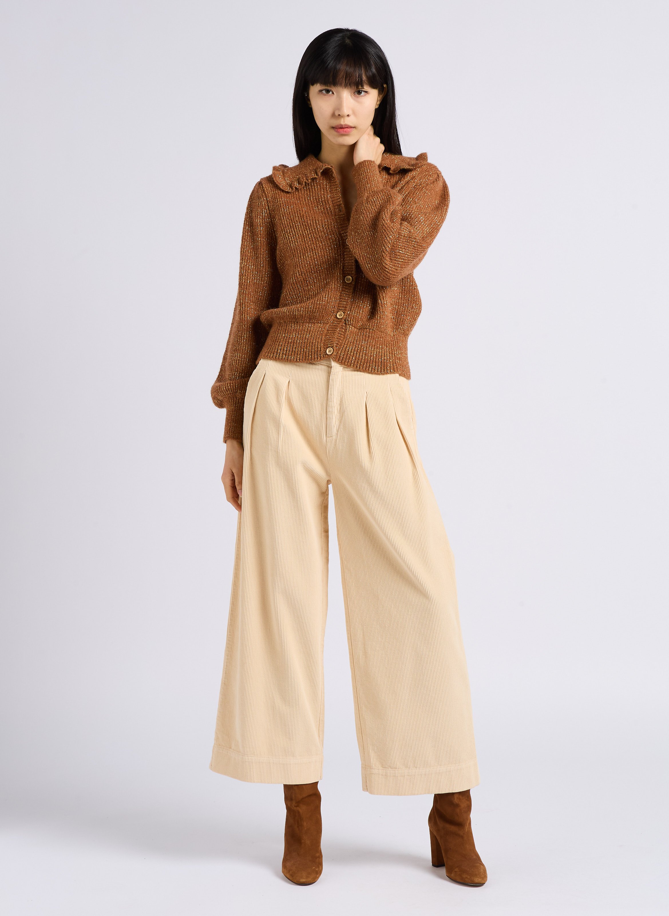 Wide-leg corduroy pants White