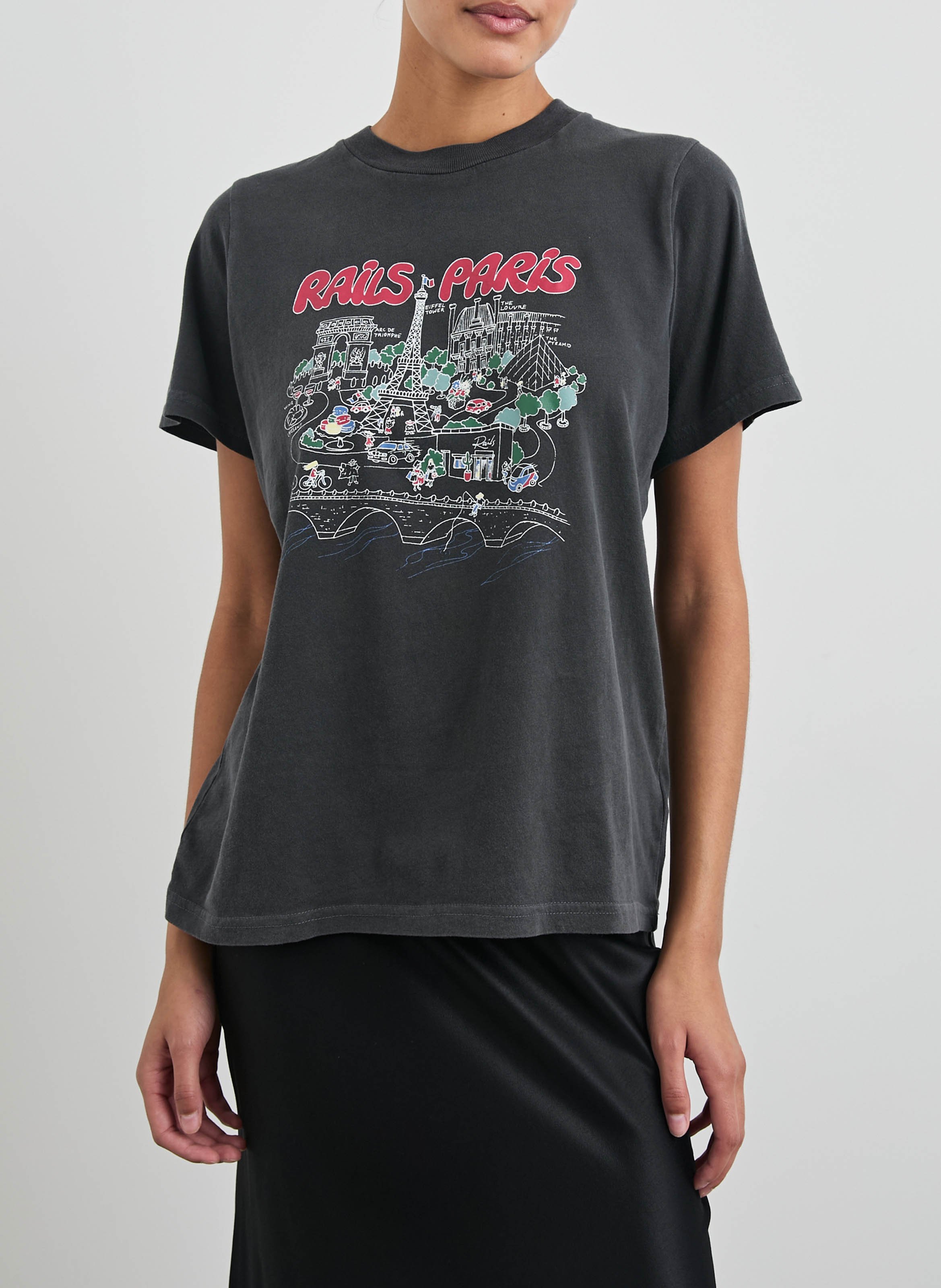 Tee-shirt droit col rond sérigraphié en coton RAILS