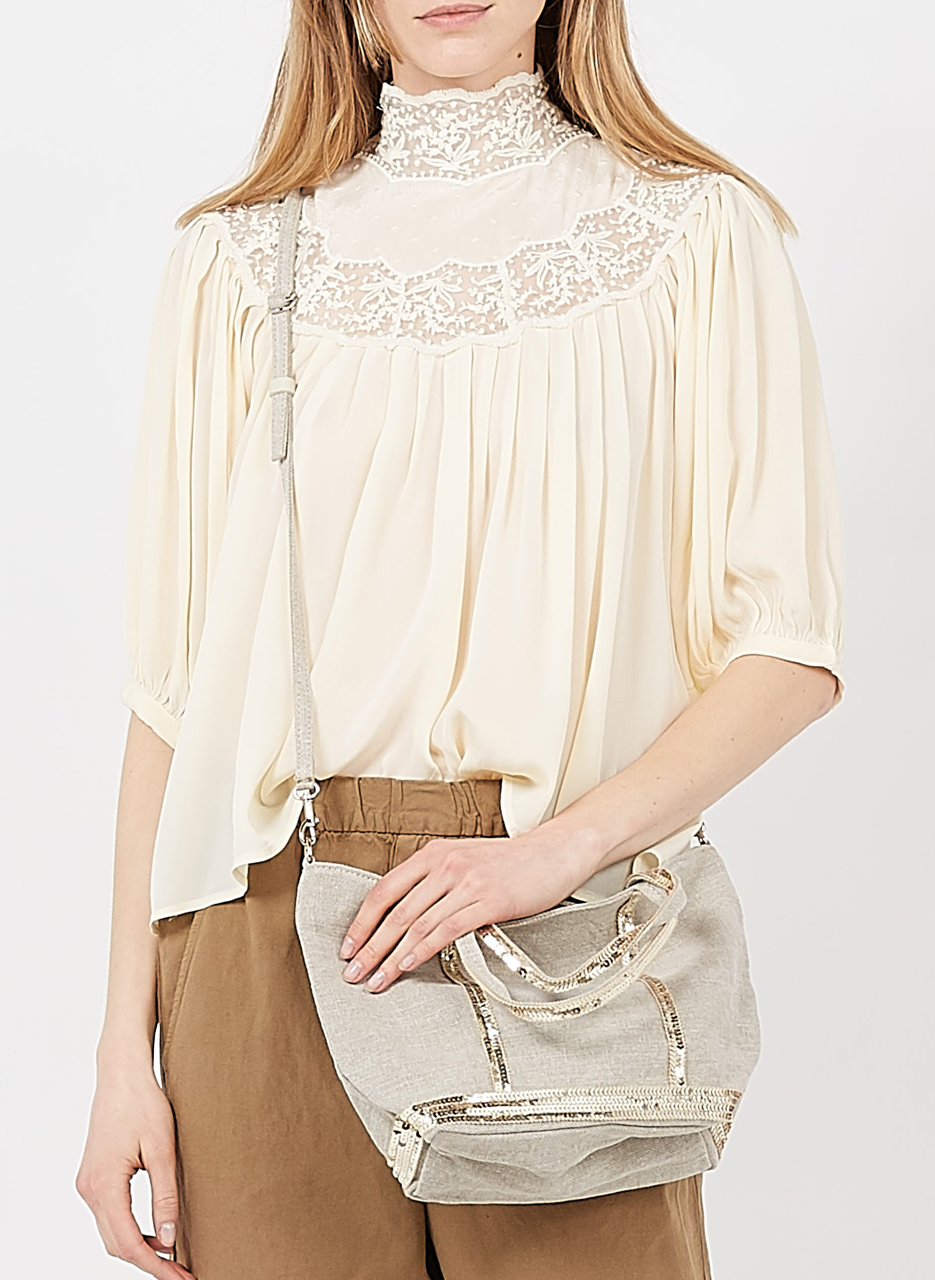Sac cabas S à sequins en lin  VANESSA BRUNO Beige