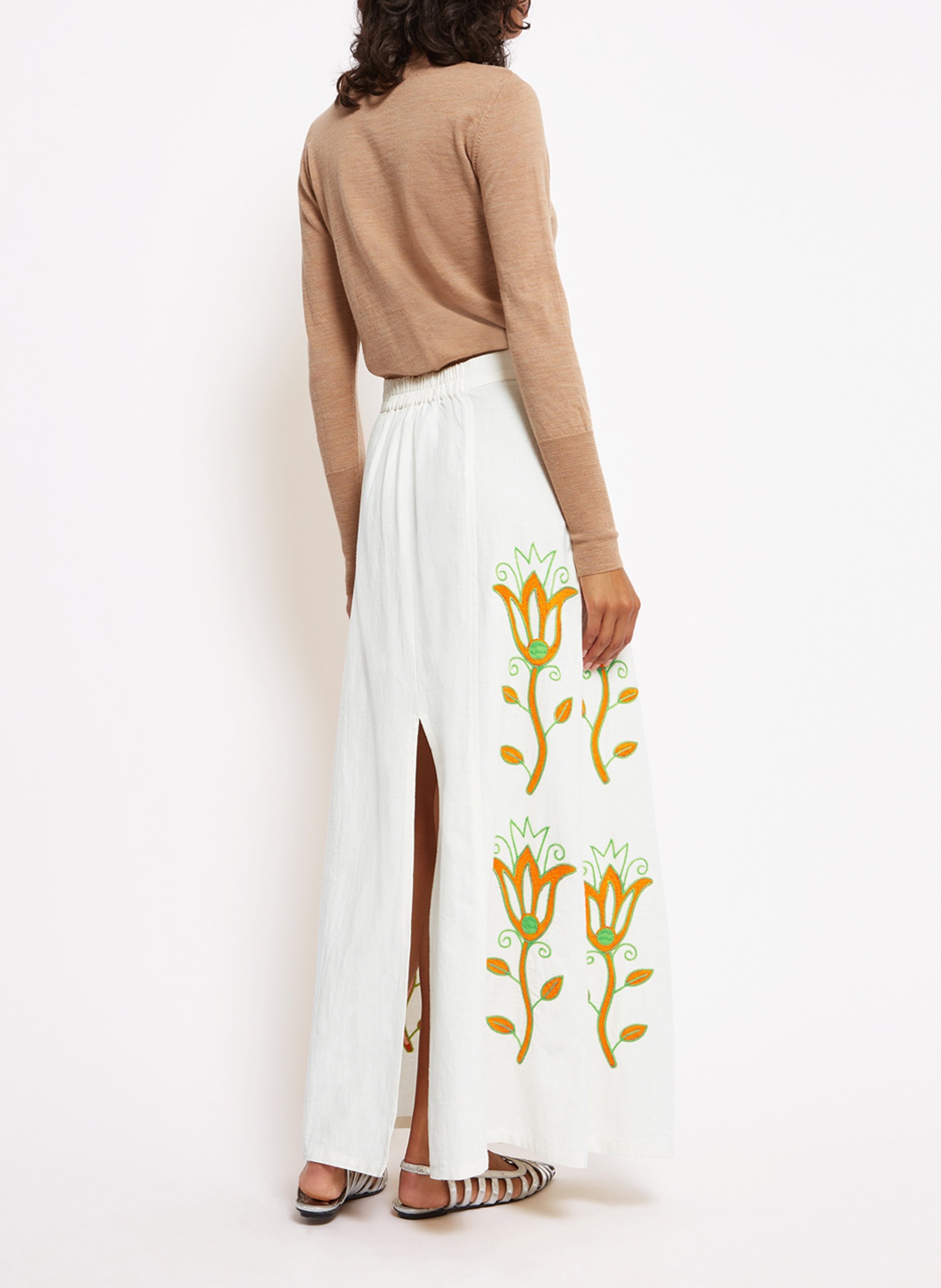 Jupe longue brodé en coton ROSEANNA Beige