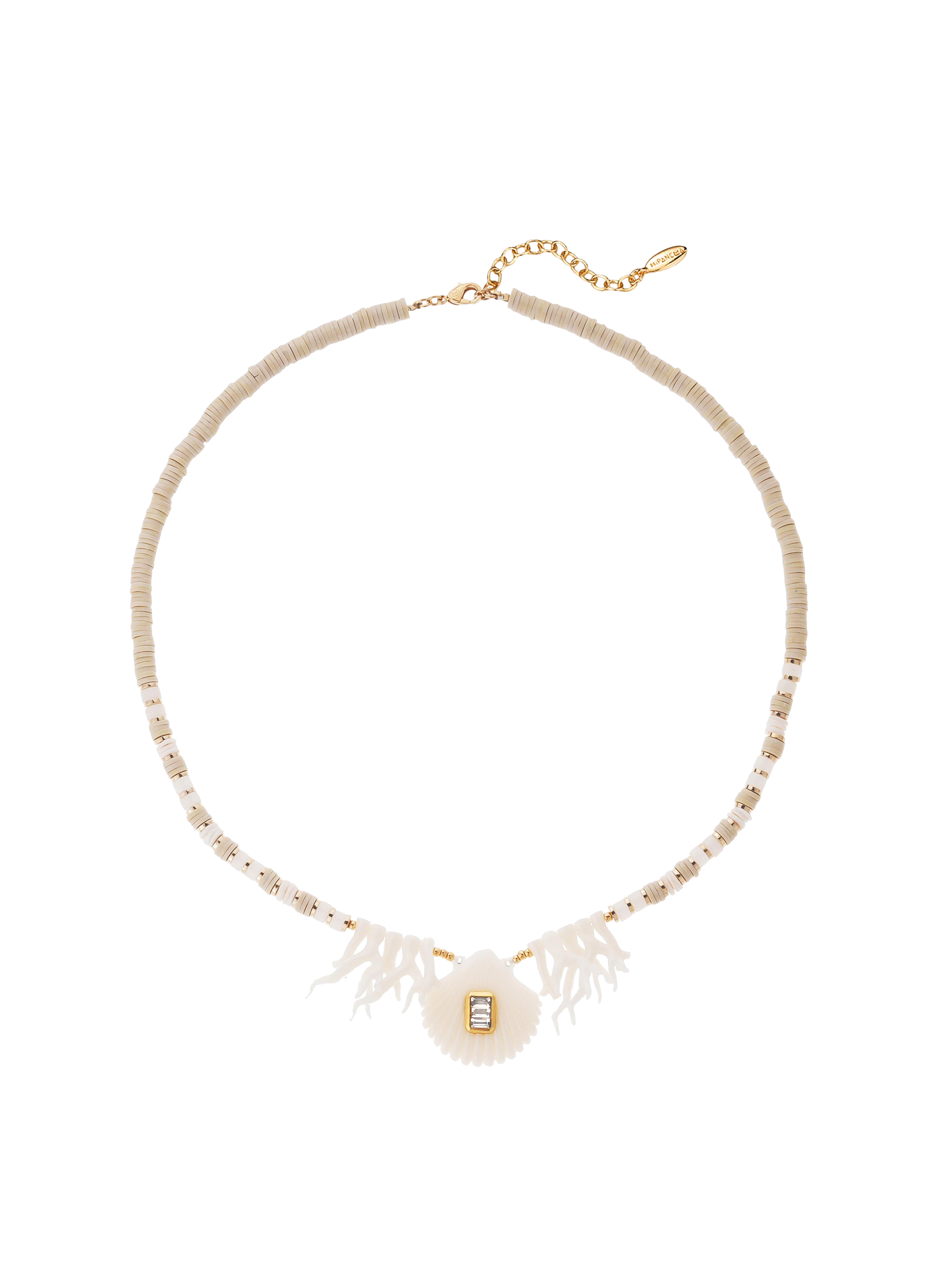 Necklace with central pendant beads HIPANEMA White