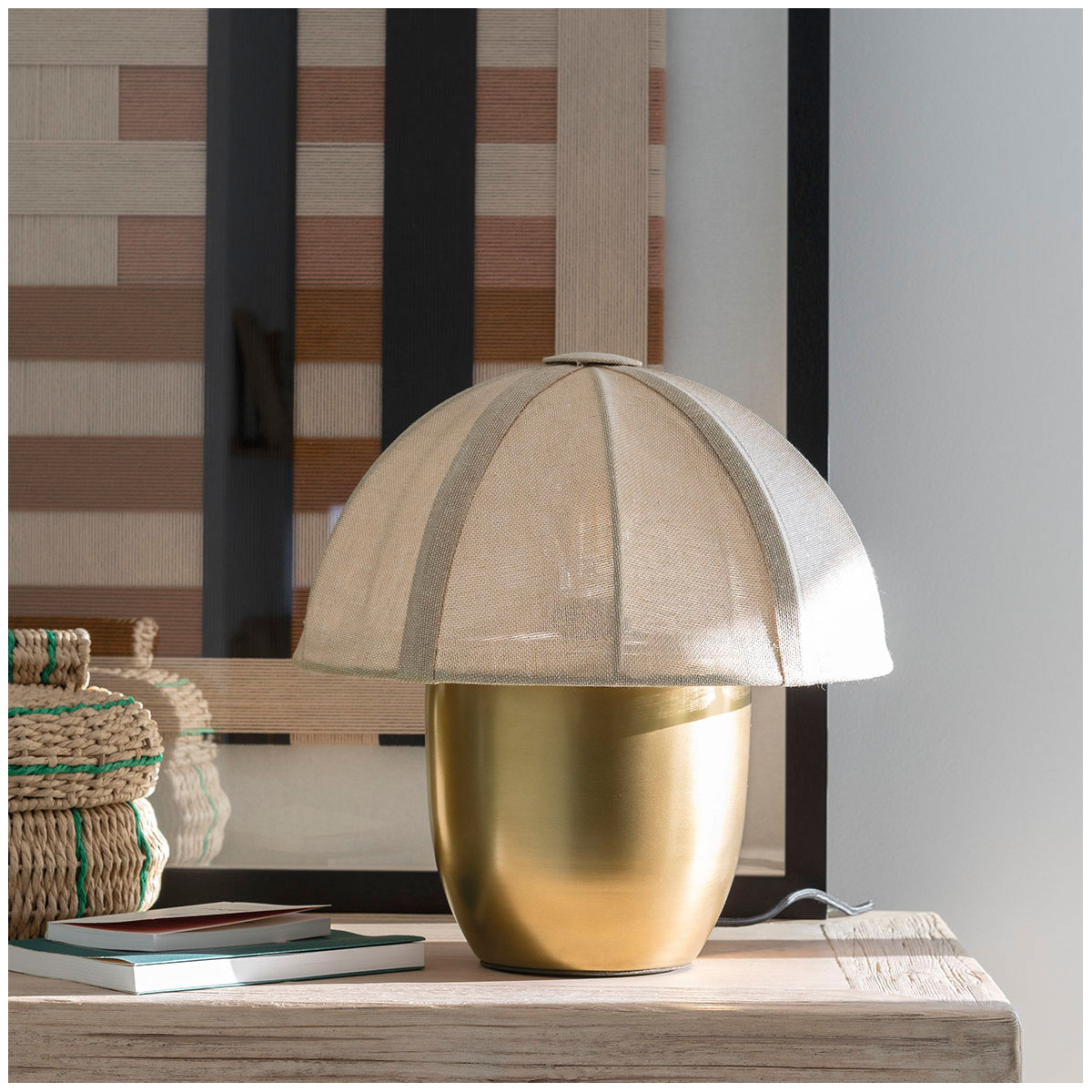 Héloïse gold metal lamp - cream fabric lampshade - small size - ø 32 x 32 cm BLANC D'IVOIRE White