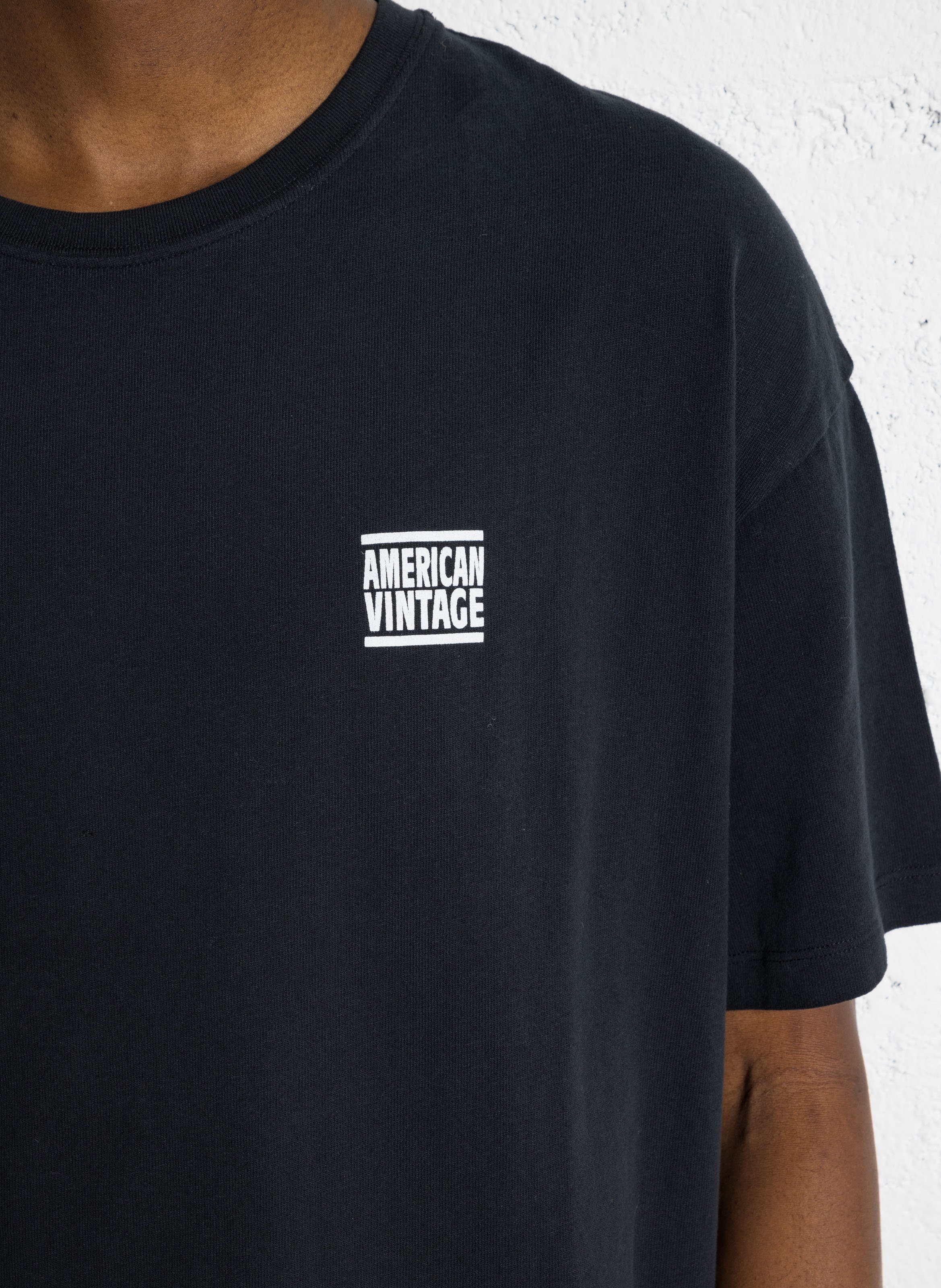 Tee-shirt droit col rond sérigraphié en coton AMERICAN VINTAGE Noir