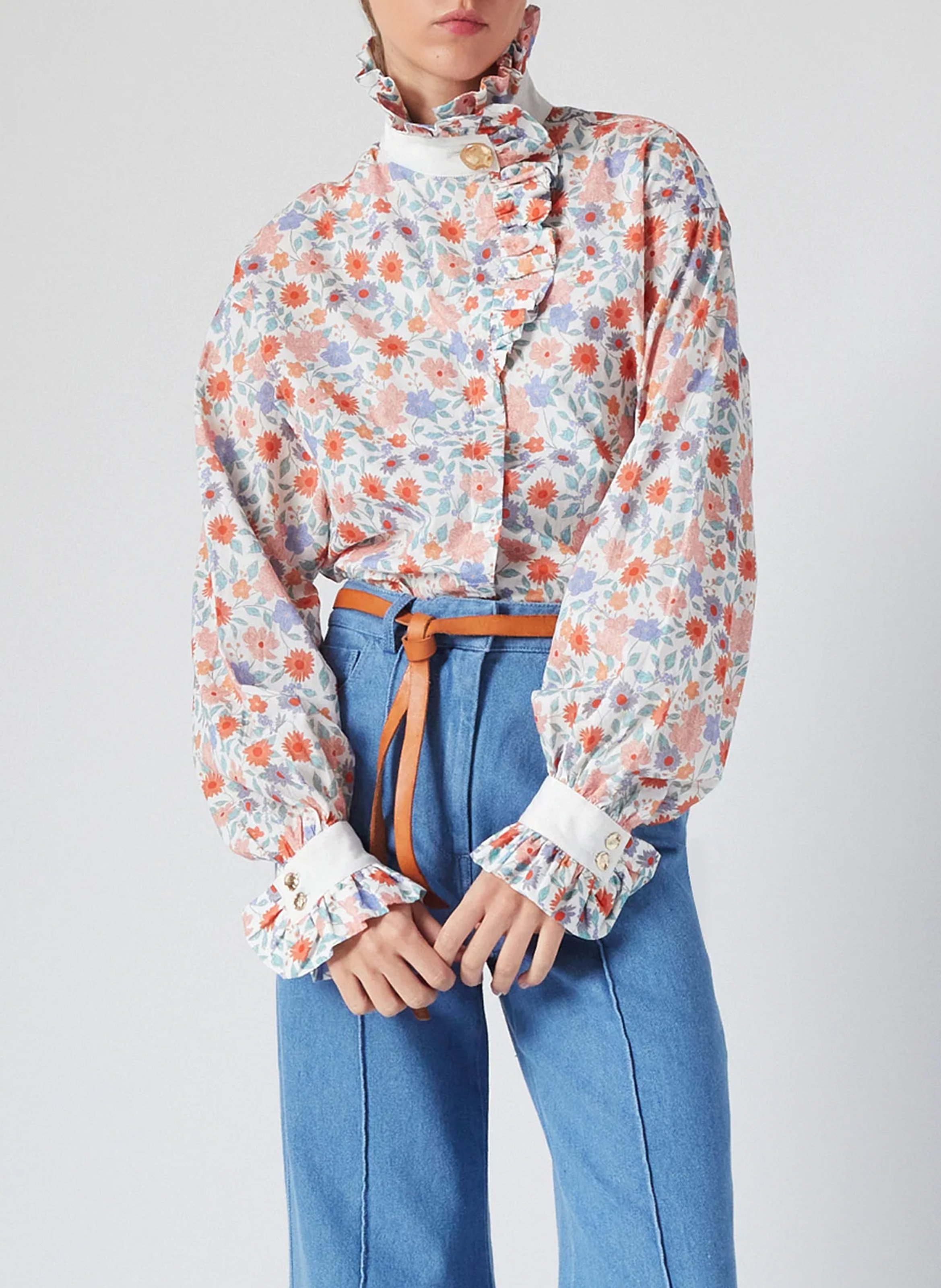 Chemise col victorien en coton THE LABEL EDITION Rouge