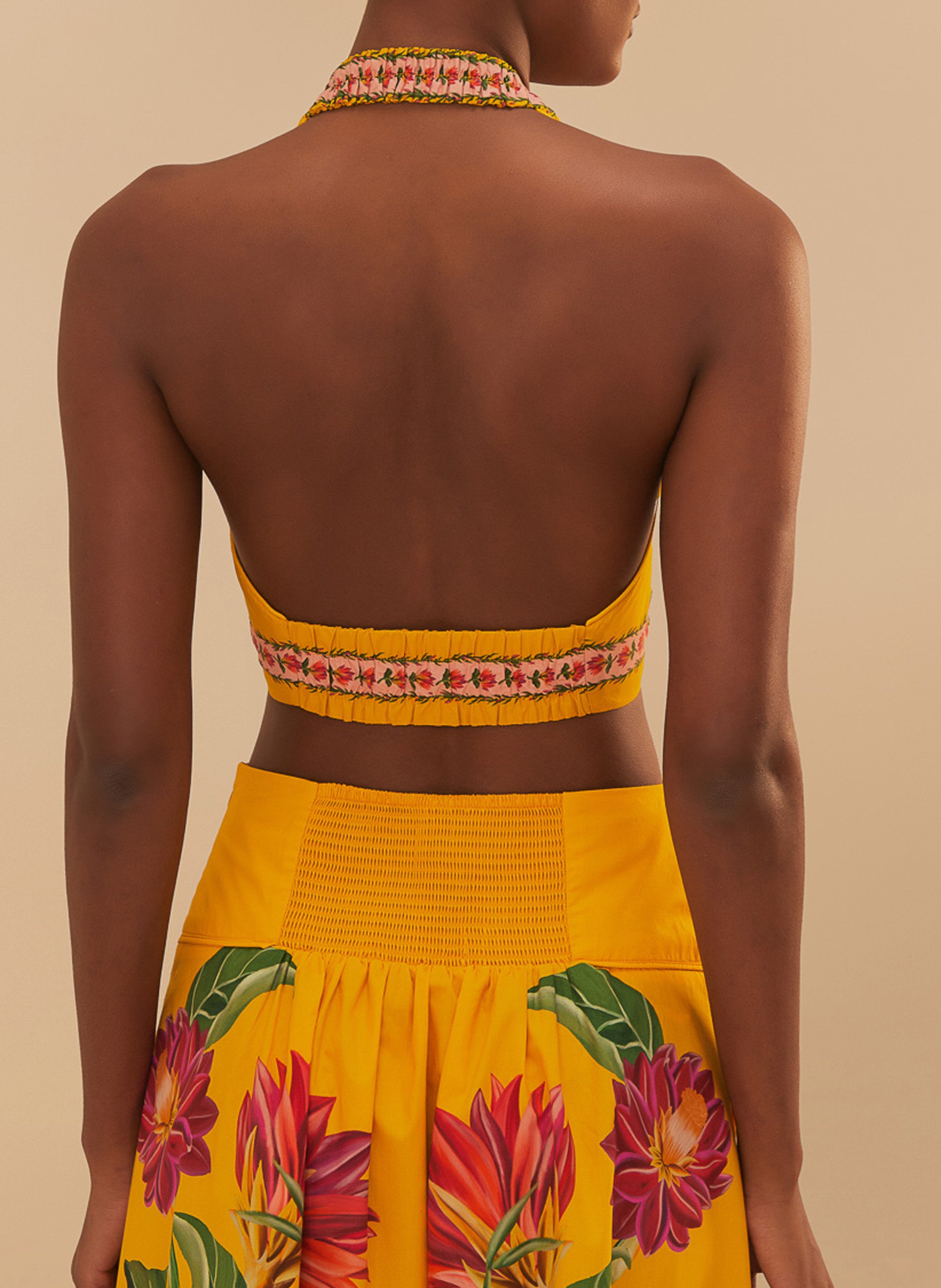 Floral print high-neck top FARM RIO Yellow