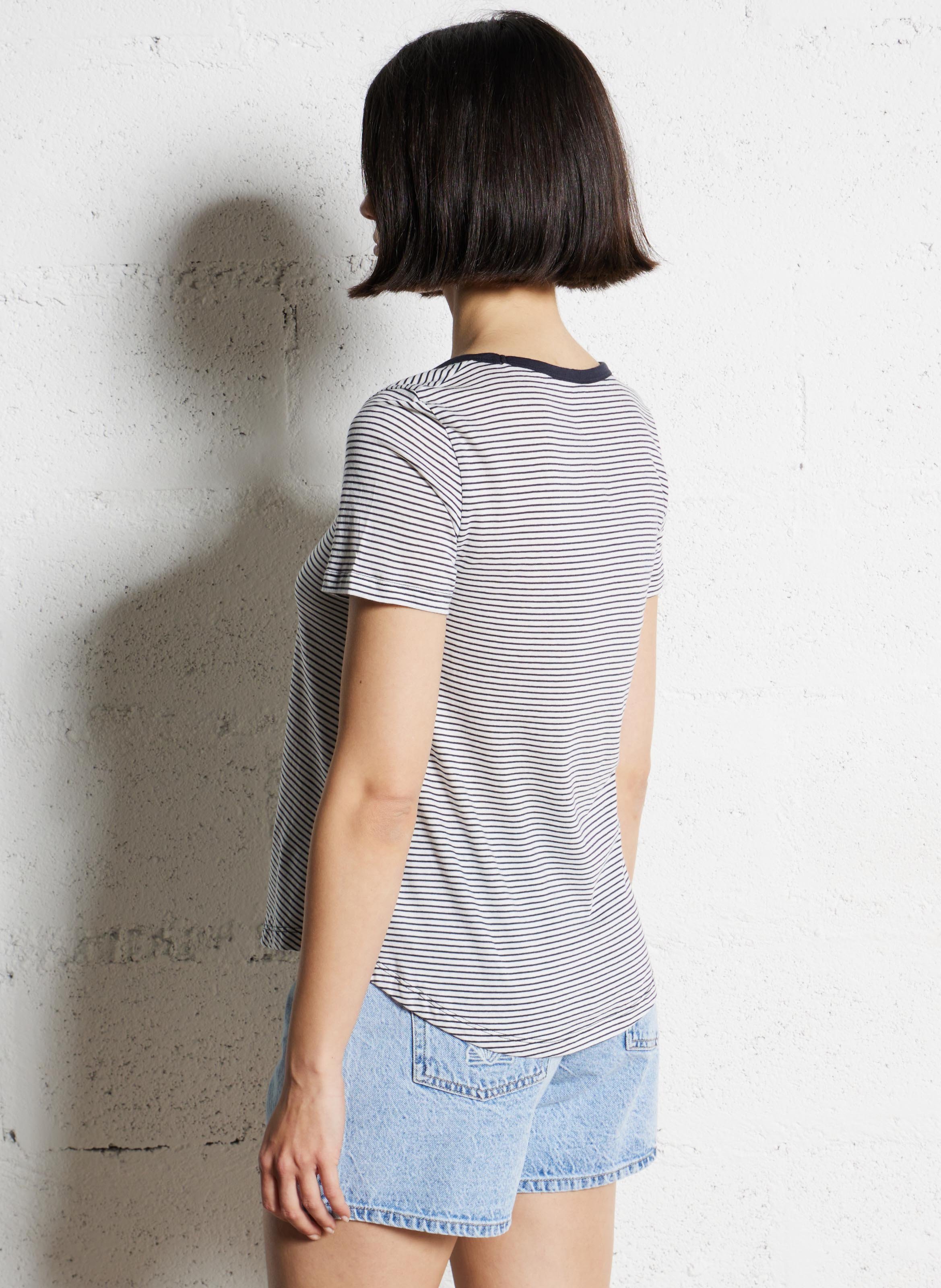 Tee-shirt col V en coton bio Bleu