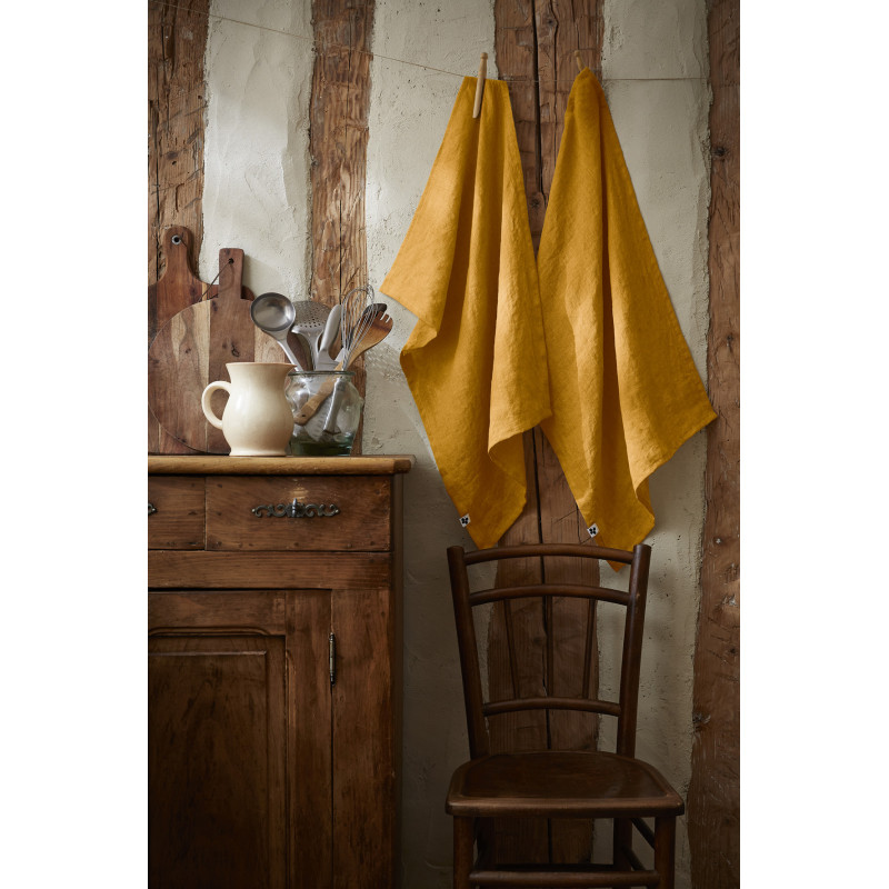 Set of 2 cotton muslin hand towels L'EFFET PAPILLON Yellow