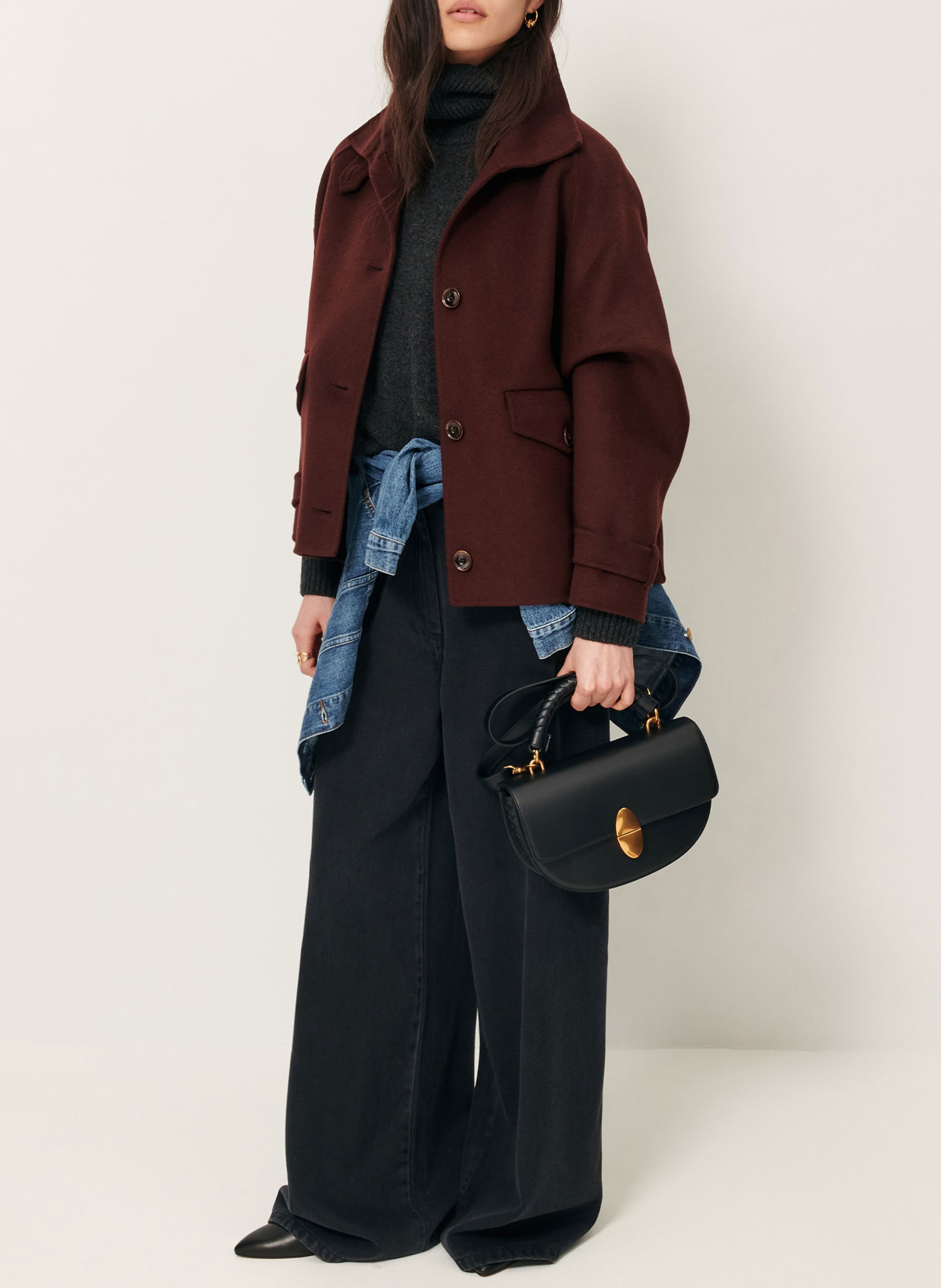 Short high-neck wool-blend coat SESSUN Brown