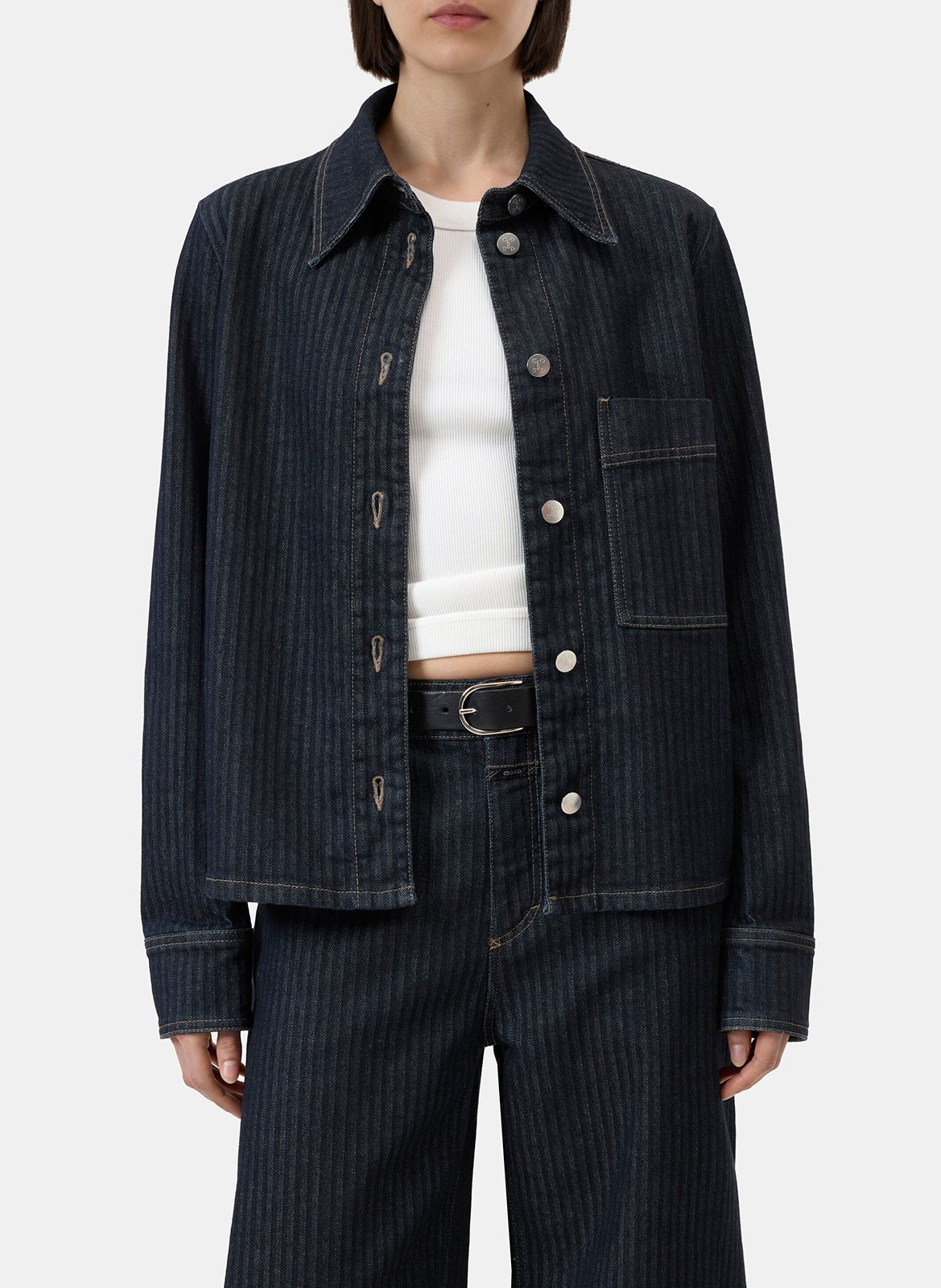 Straight striped cotton blend jacket CLOSED Blue