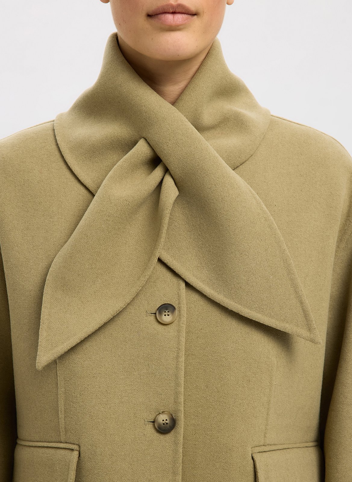 Jacket with scarf collar in blended wool SELECTED Green