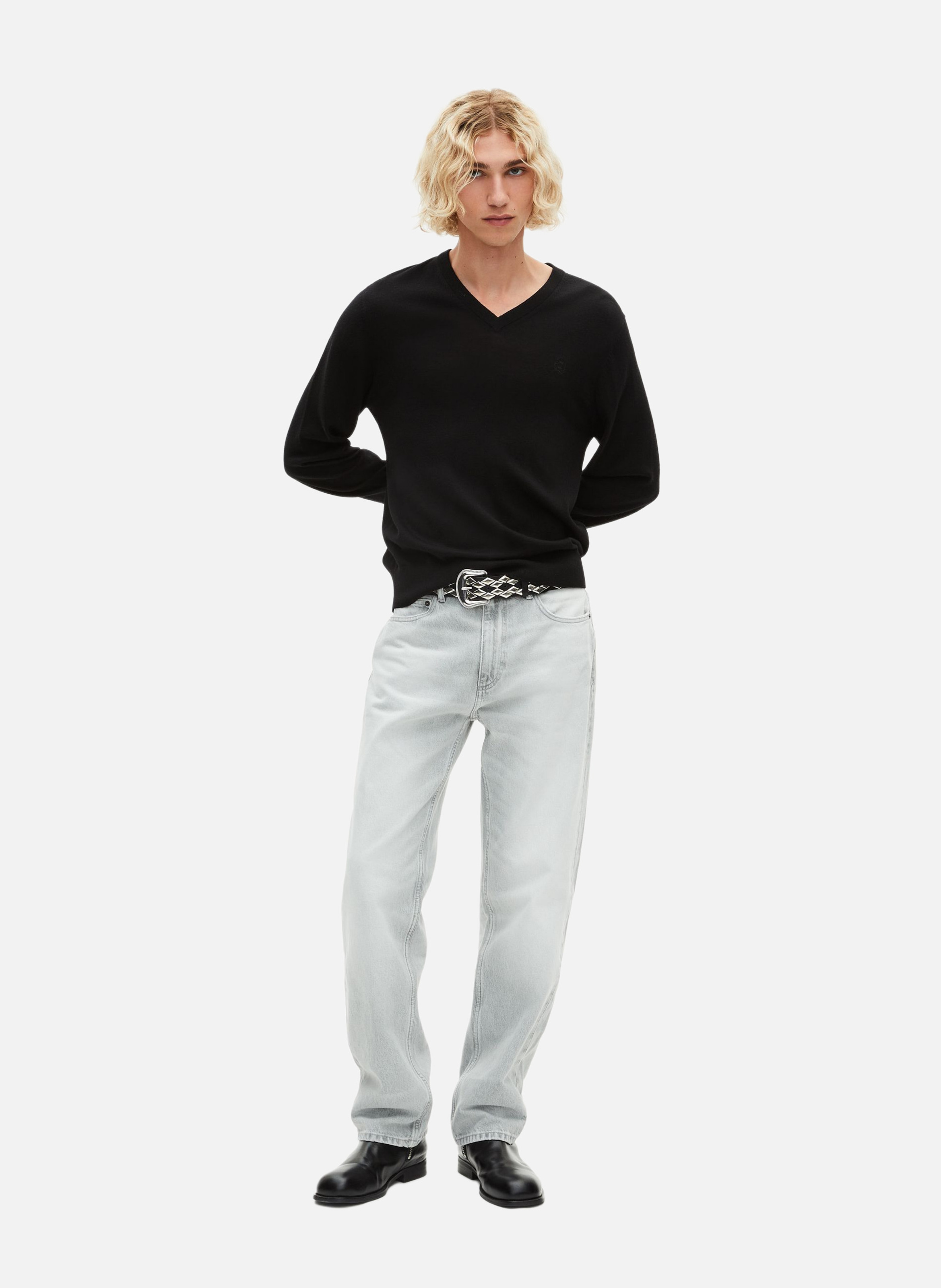 Pull col v en laine mérinos THE KOOPLES Noir