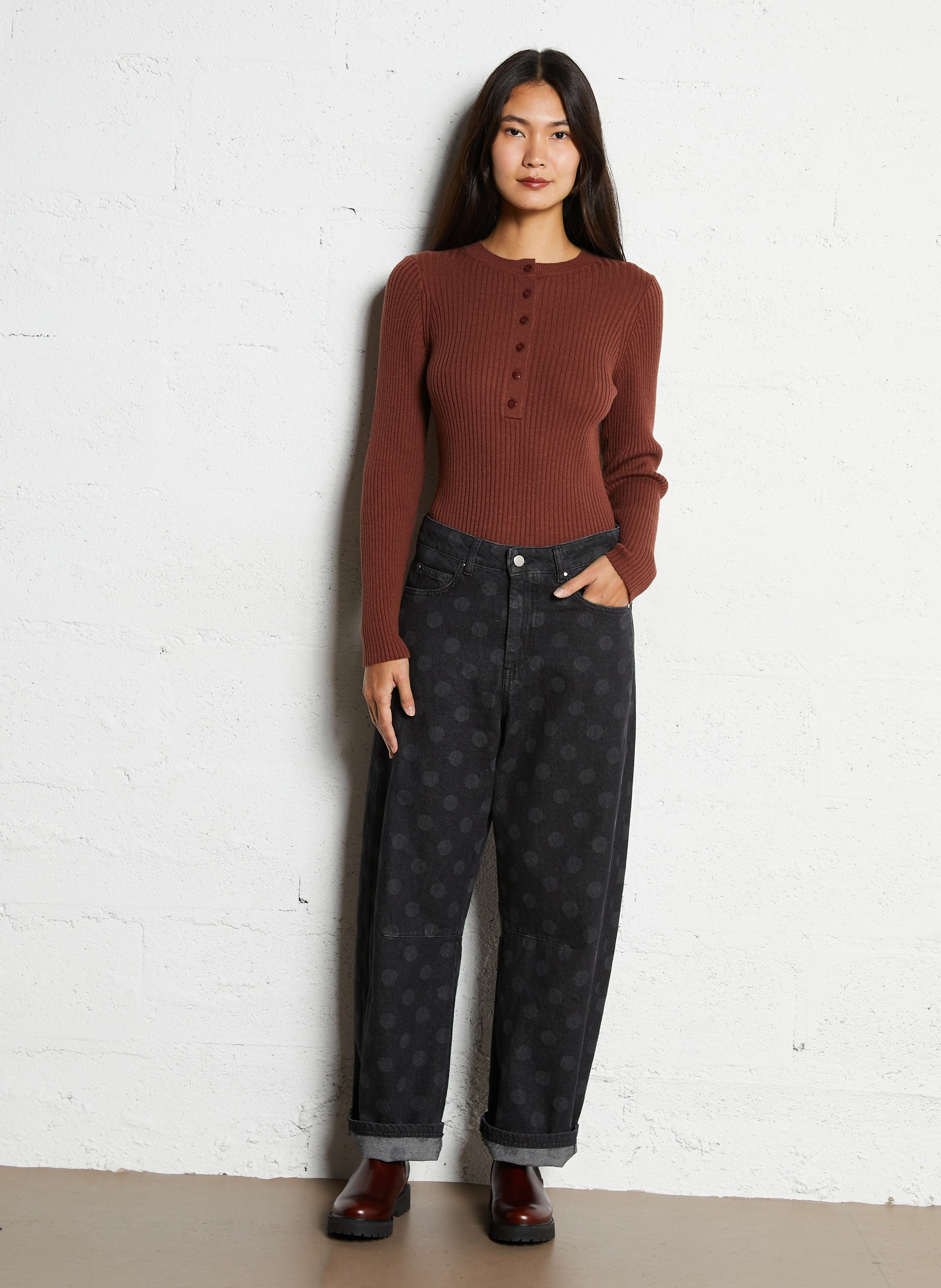 Round neck top in cotton and wool blend HOD PARIS Brown