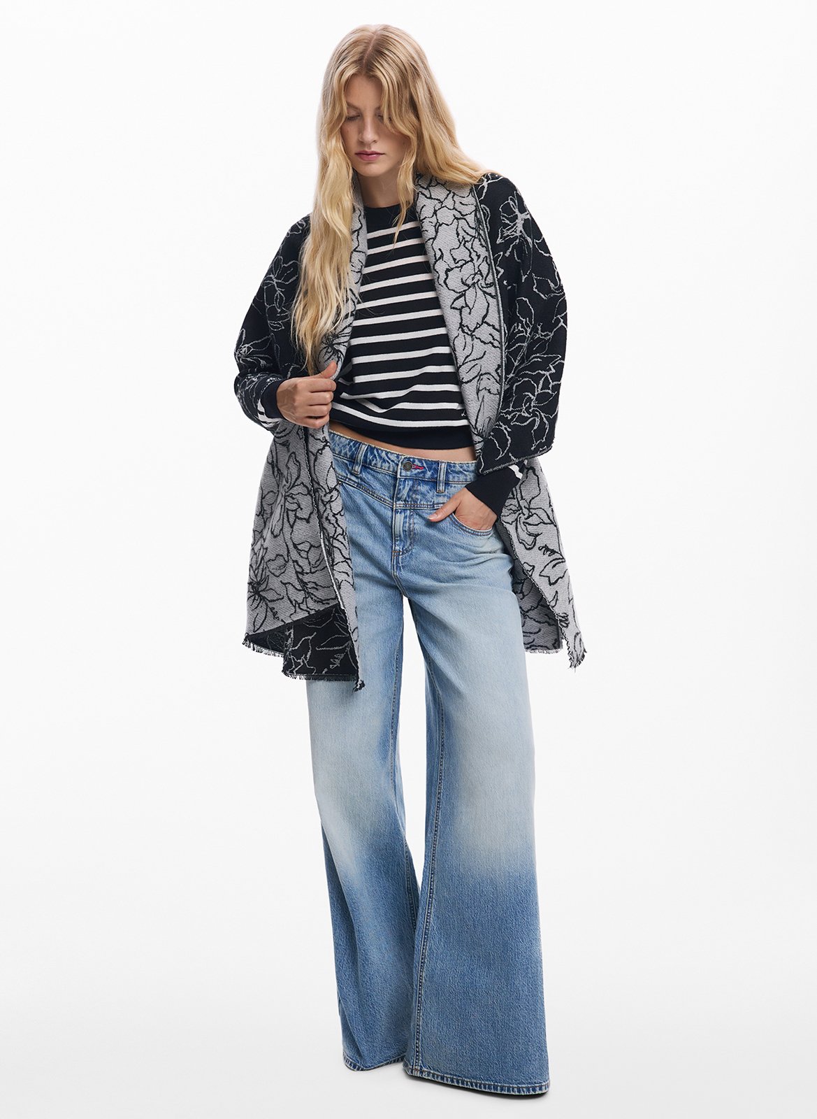 Écharpe cape réversible à fleurs DESIGUAL Noir