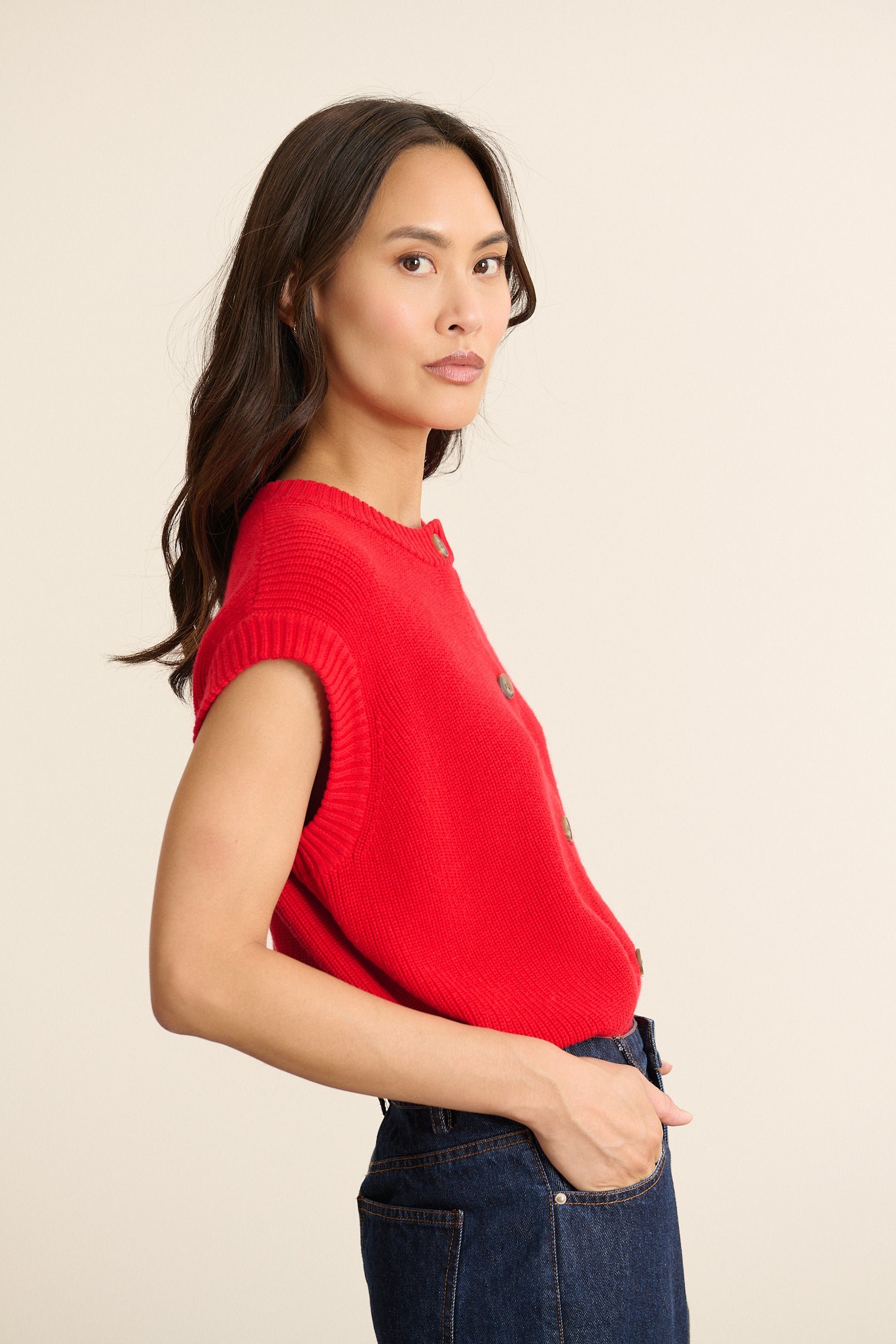 Sleeveless buttoned cardigan GARANCE PARIS Red