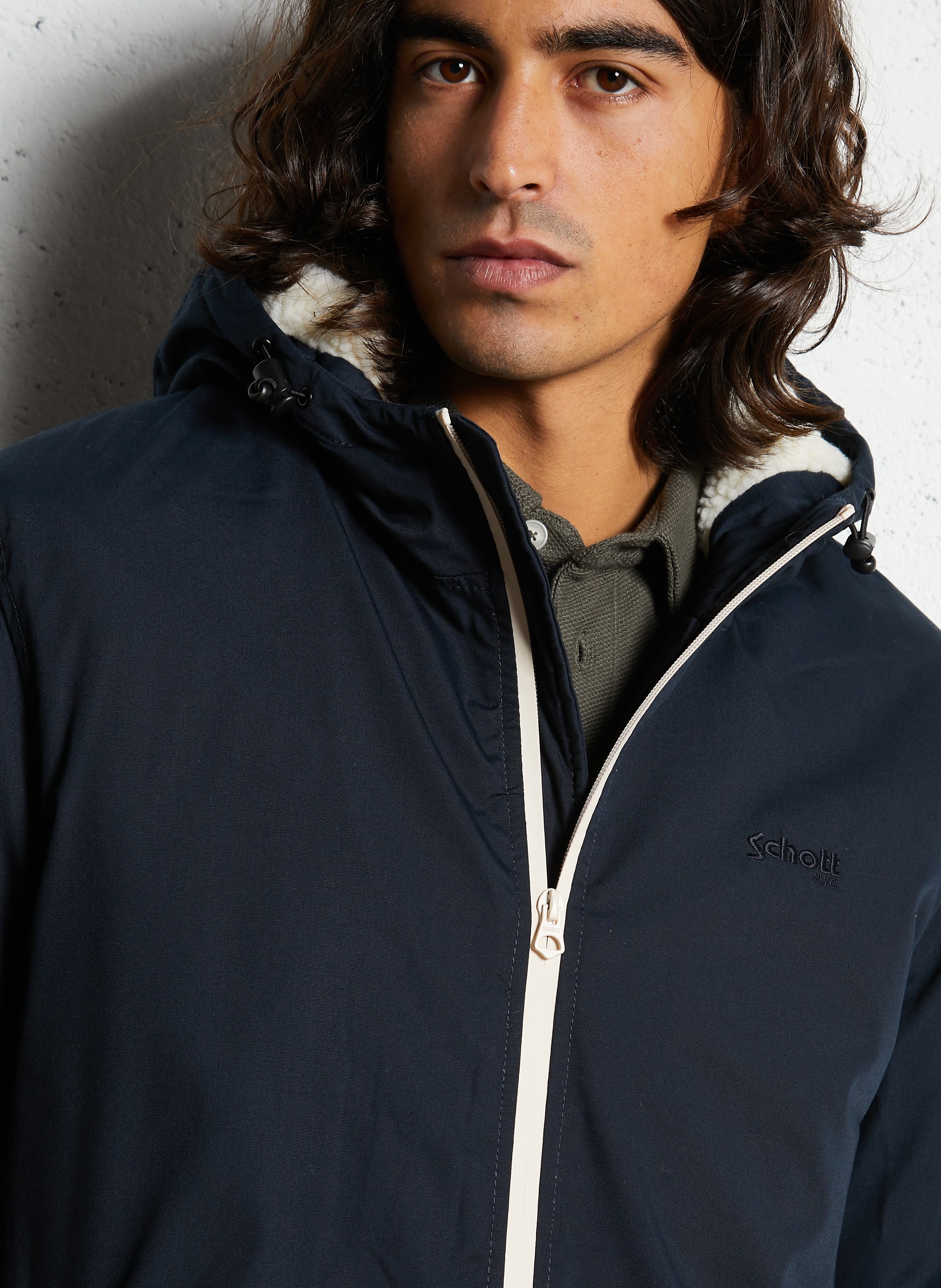 Parka à capuche col montant unie SCHOTT Bleu