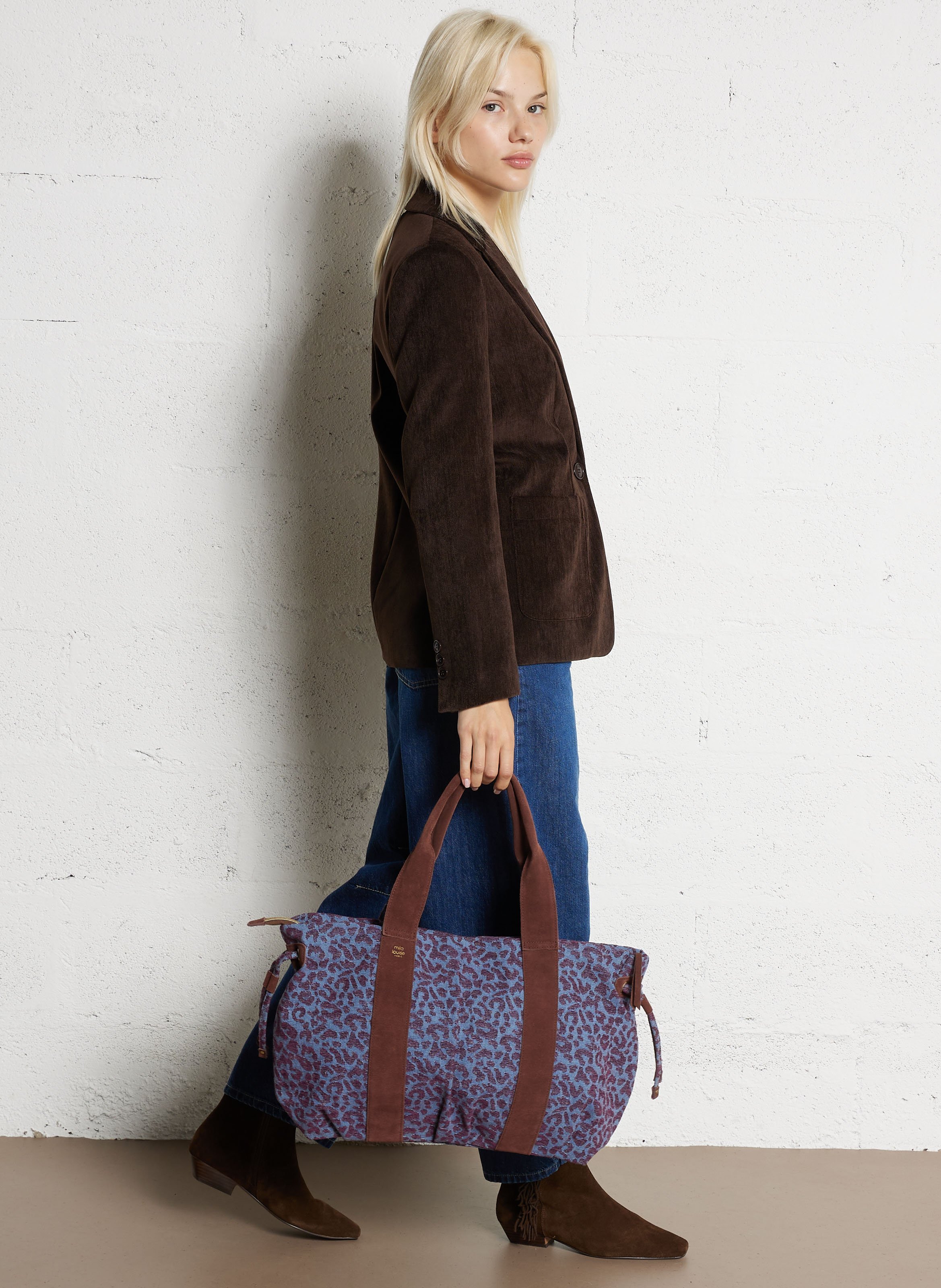 Shopper van bedrukte jacquard MILA LOUISE Bruin