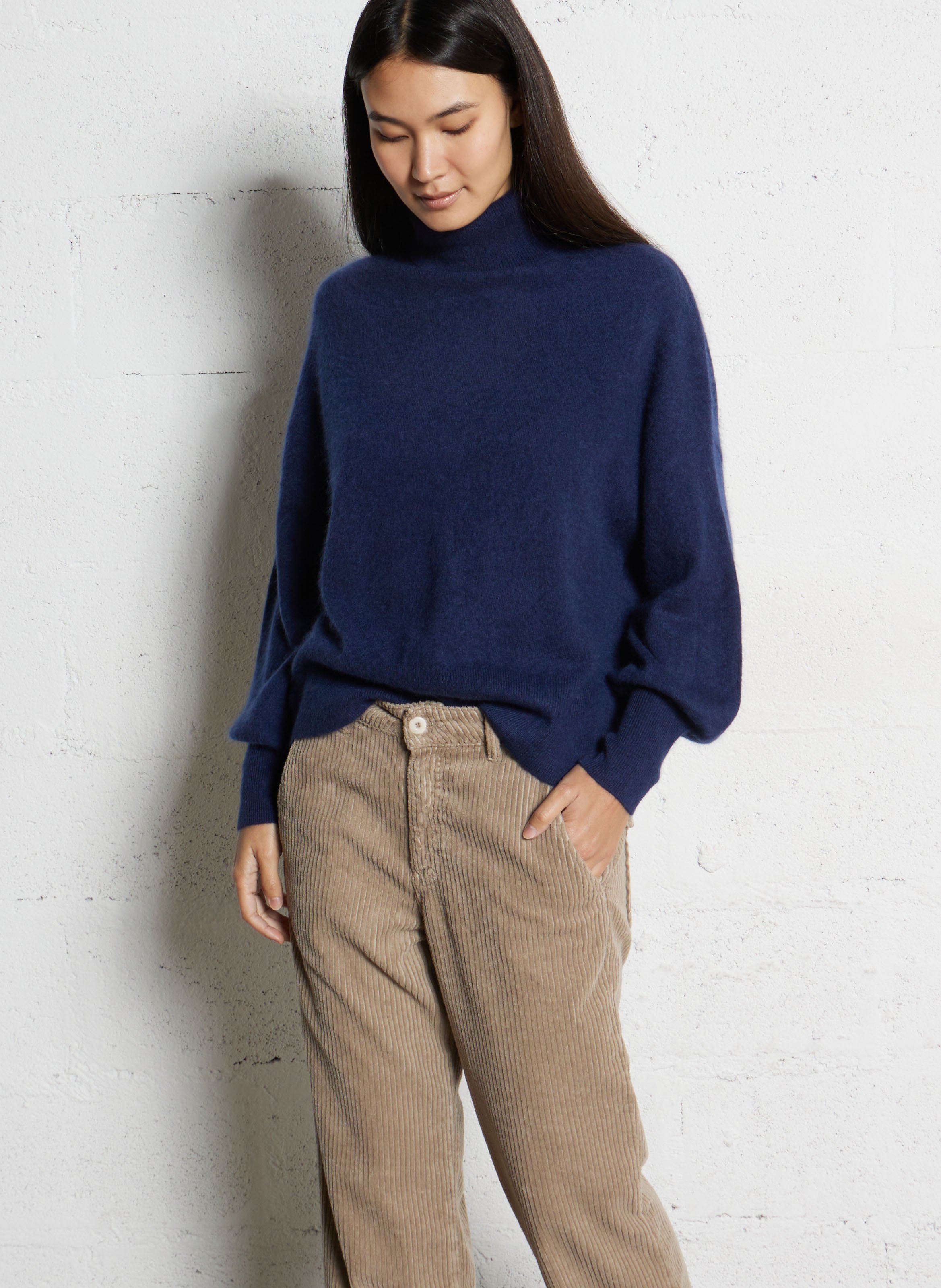 Pull ample col roulé en laine et cachemire SUD EXPRESS Bleu