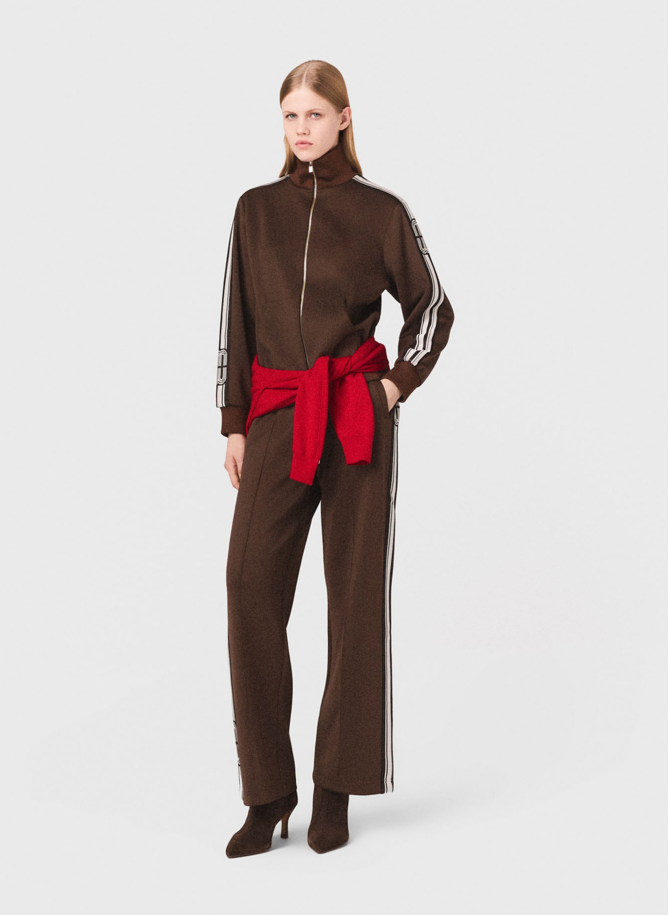 Straight high-neck zipped sweatshirt MAJE Brown