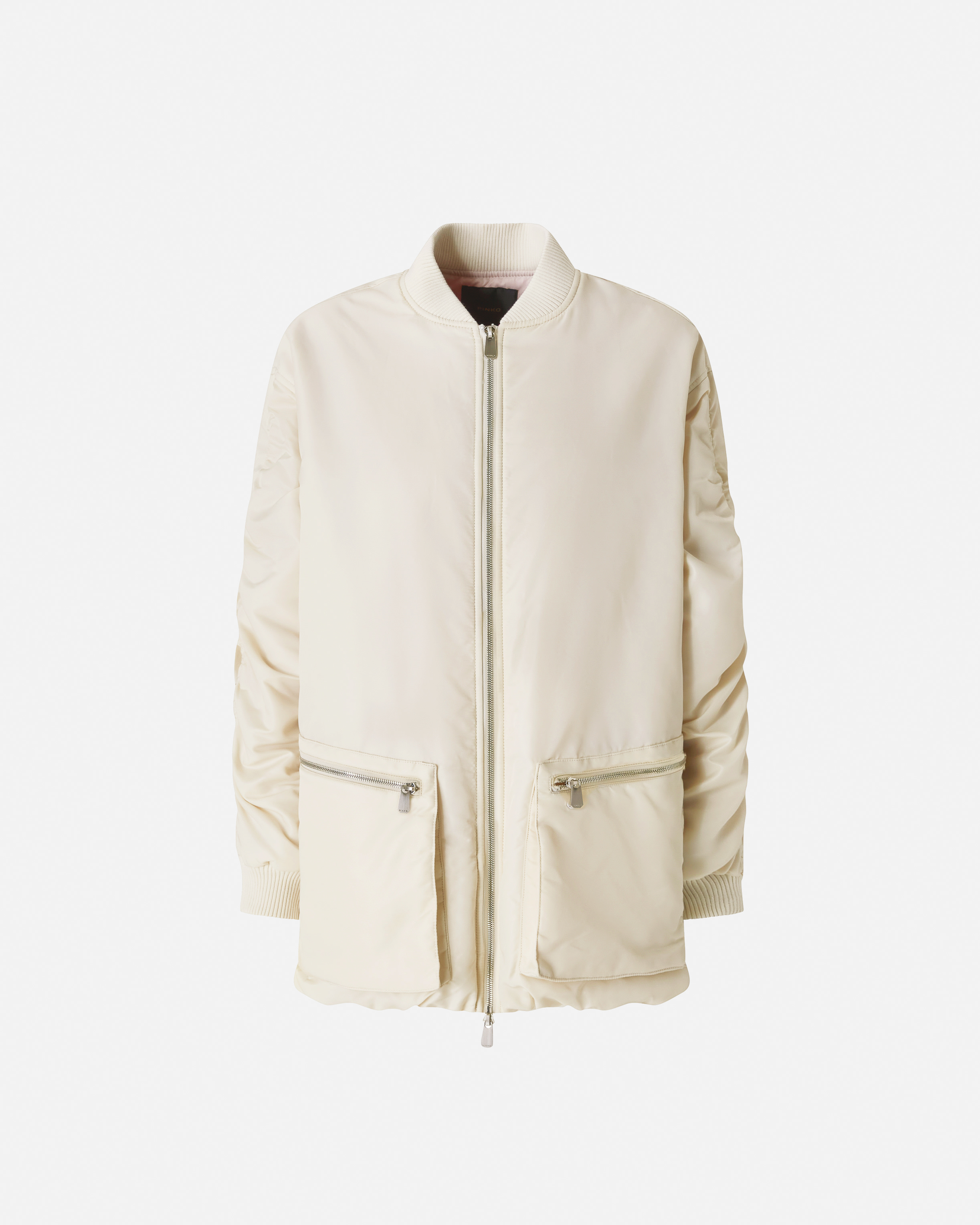 Long technical satin bomber PINKO White