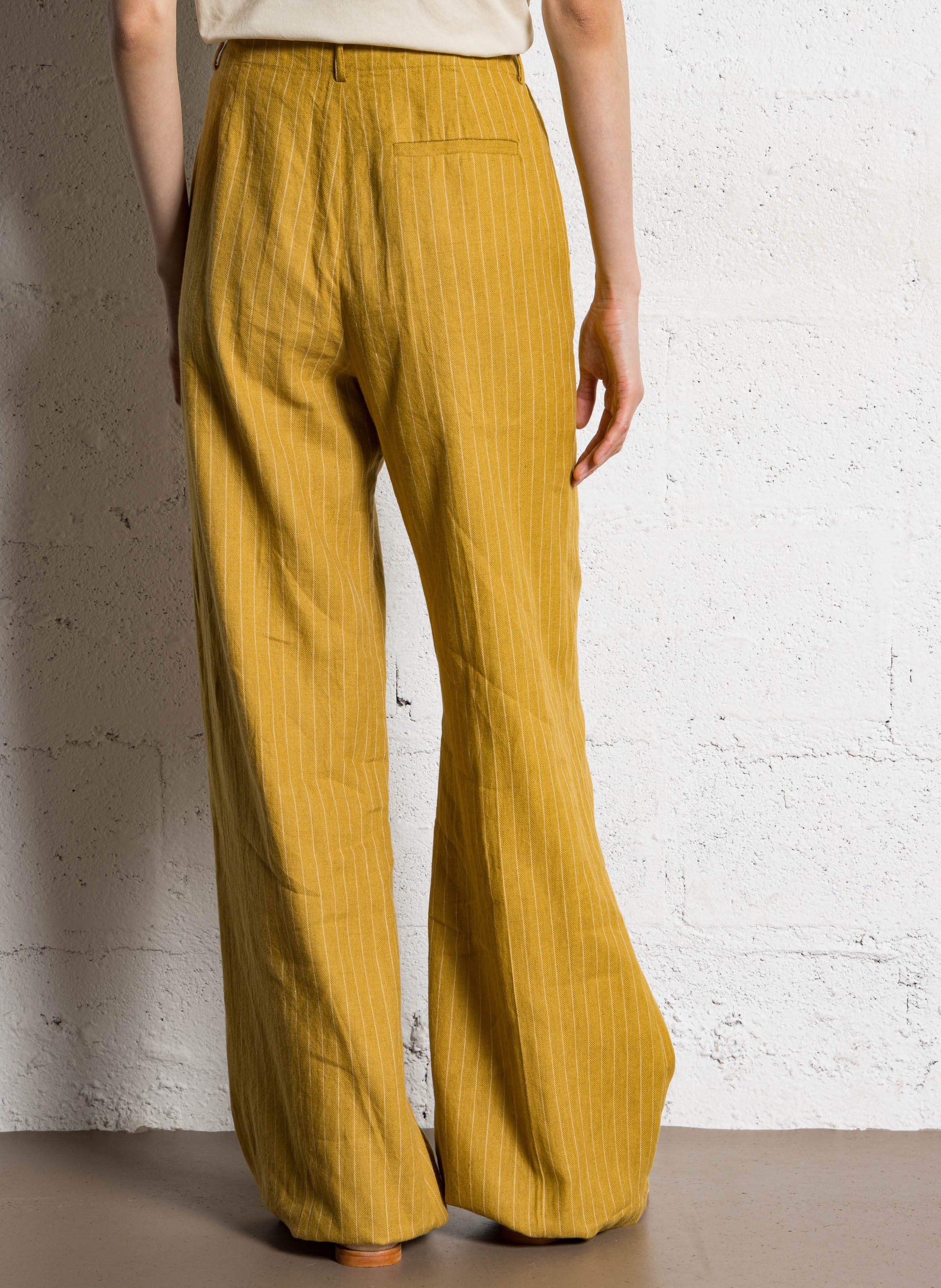 Weite Streifenhose aus Leinen und Baumwolle NICE THINGS Gelb