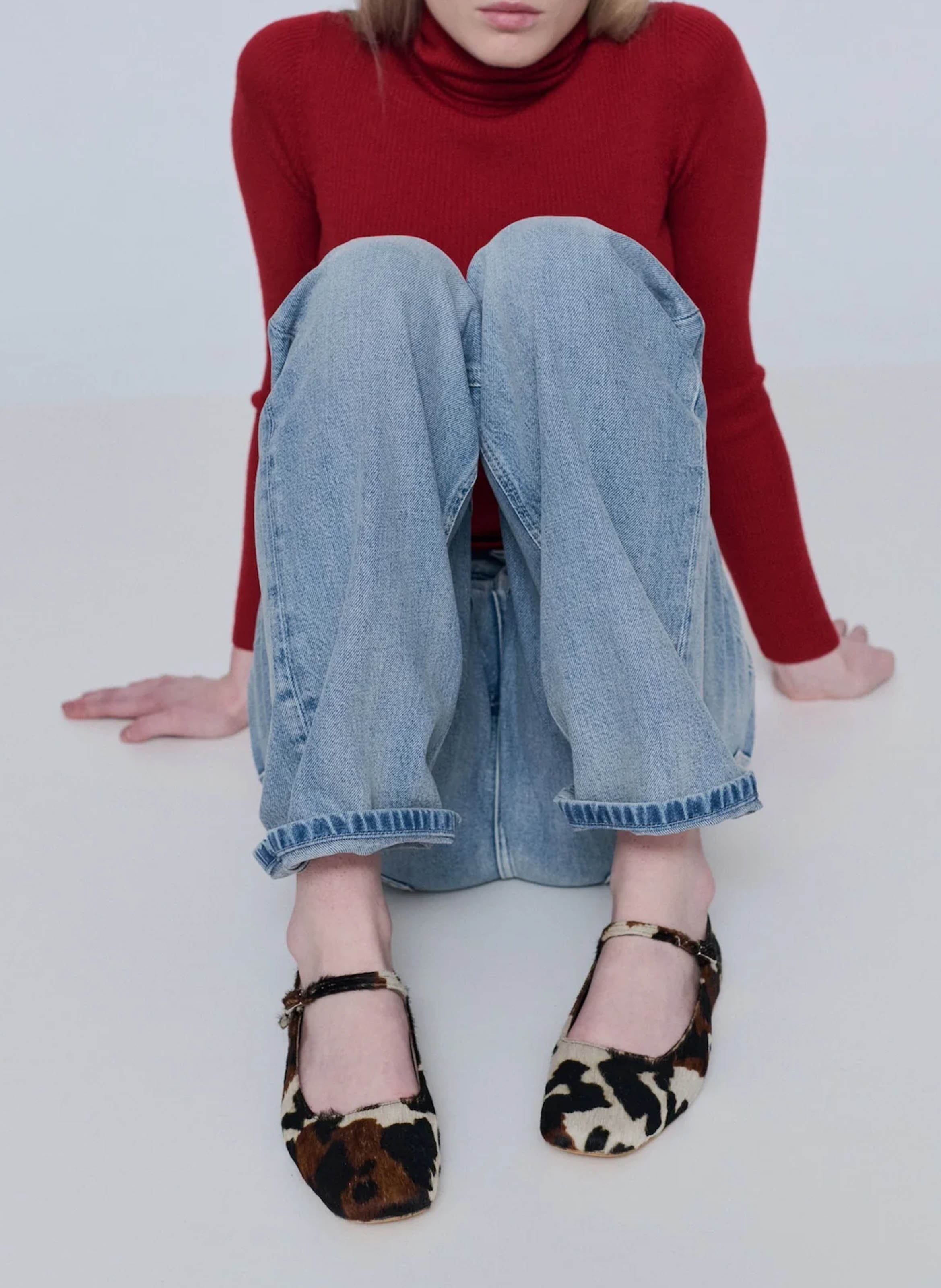 Ballerina's van bedrukt leer AUGUSTA Bruin