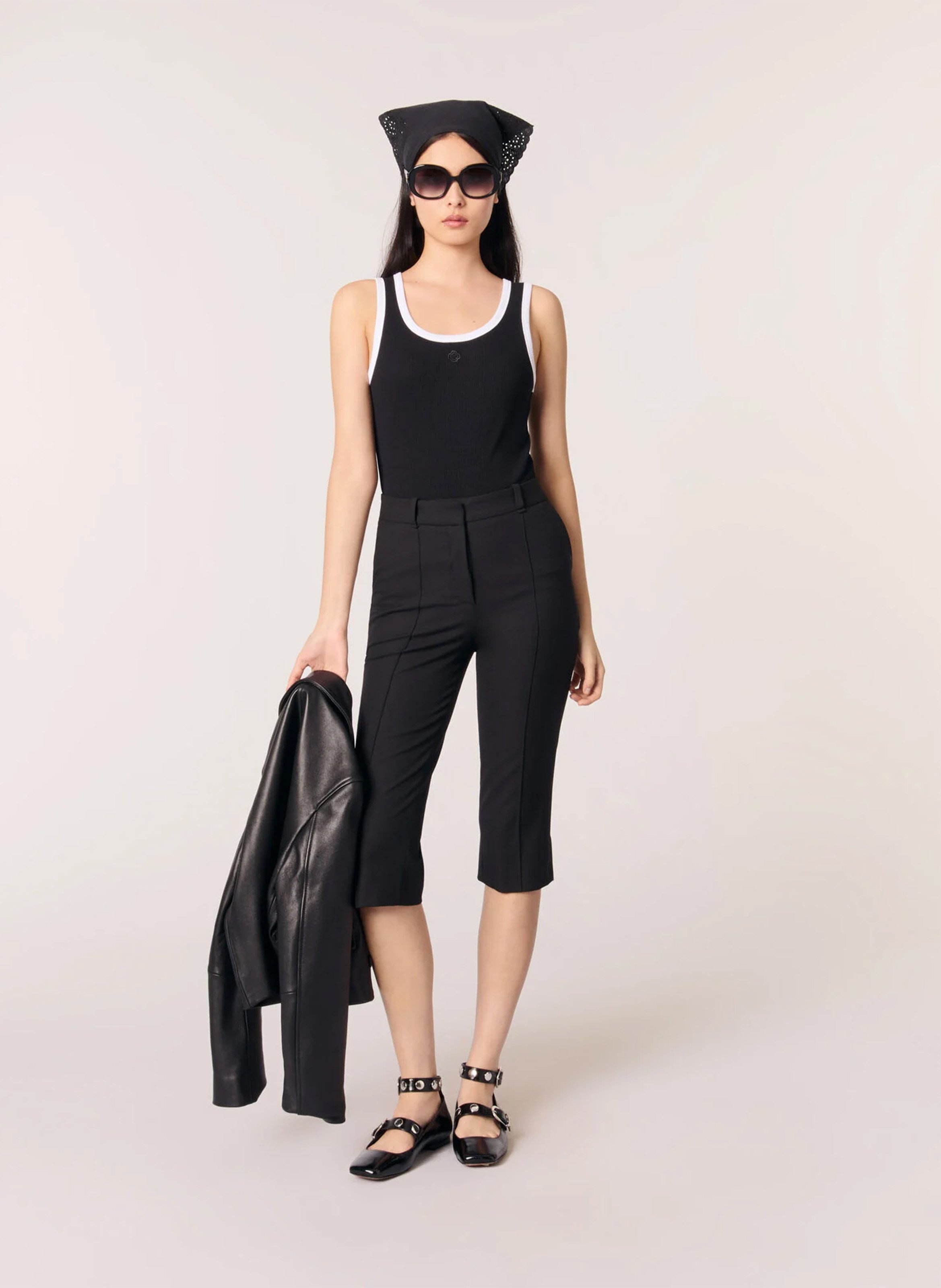 Cotton-blend tank top with round neck MAJE Black