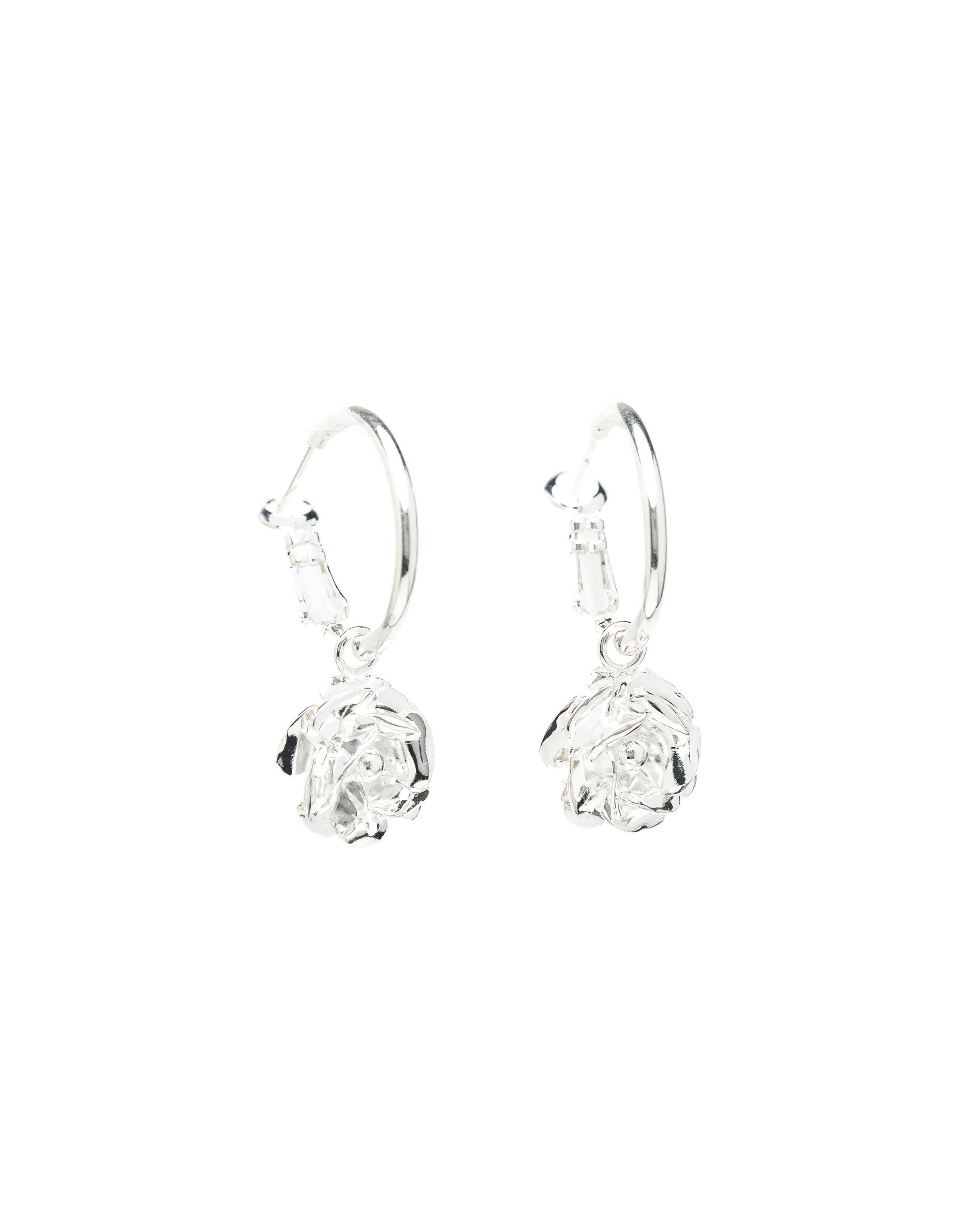 Small silver-plated flower hoop earrings MONSIEUR SIMONE