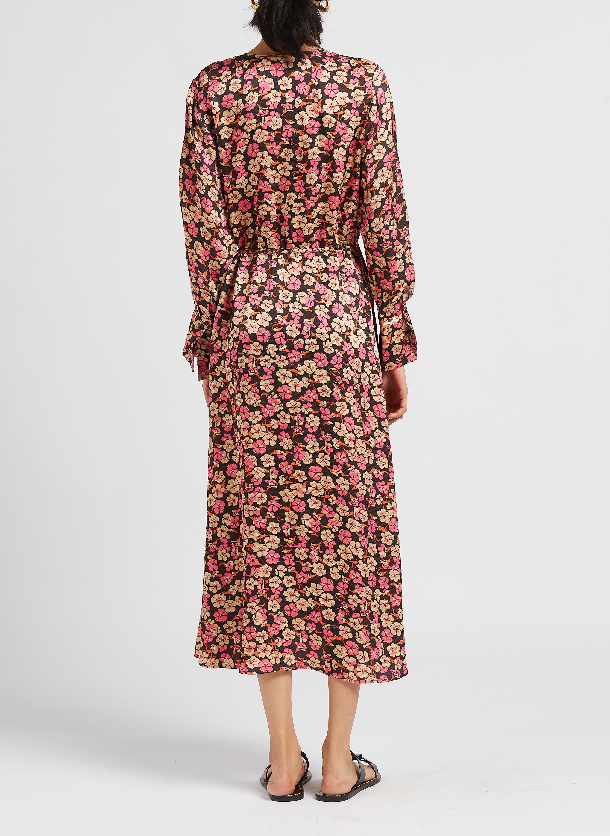 Robe longue imprimée à fleurs  Rose