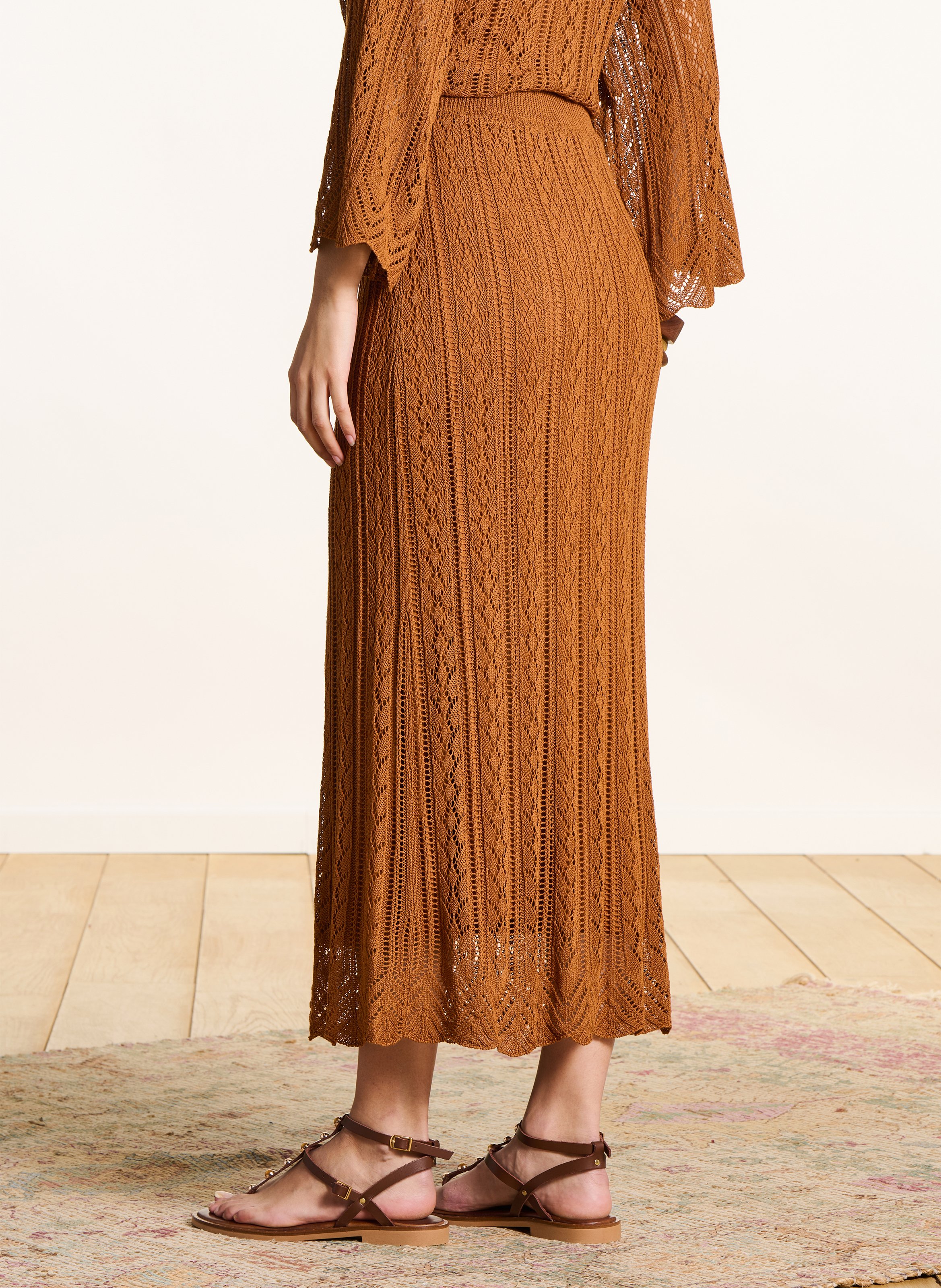 Jupe longue en maille LA FEE MARABOUTEE Marron