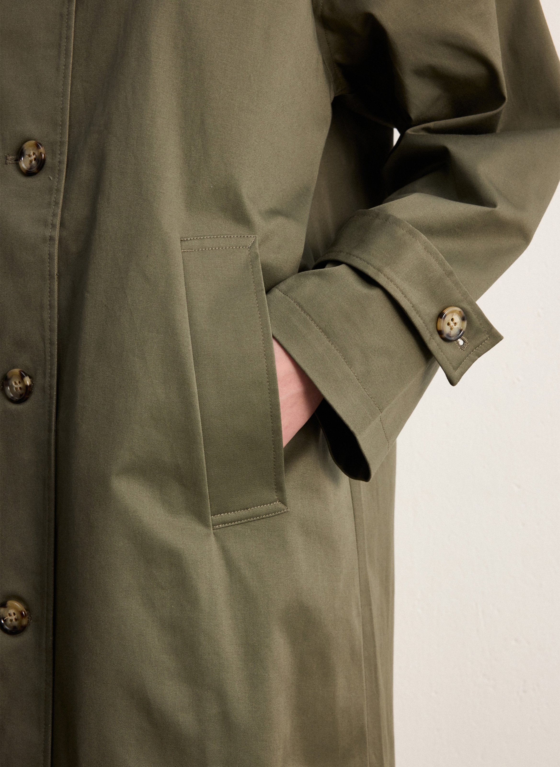 Straight coat with classic collar in blended cotton PABLO Khaki