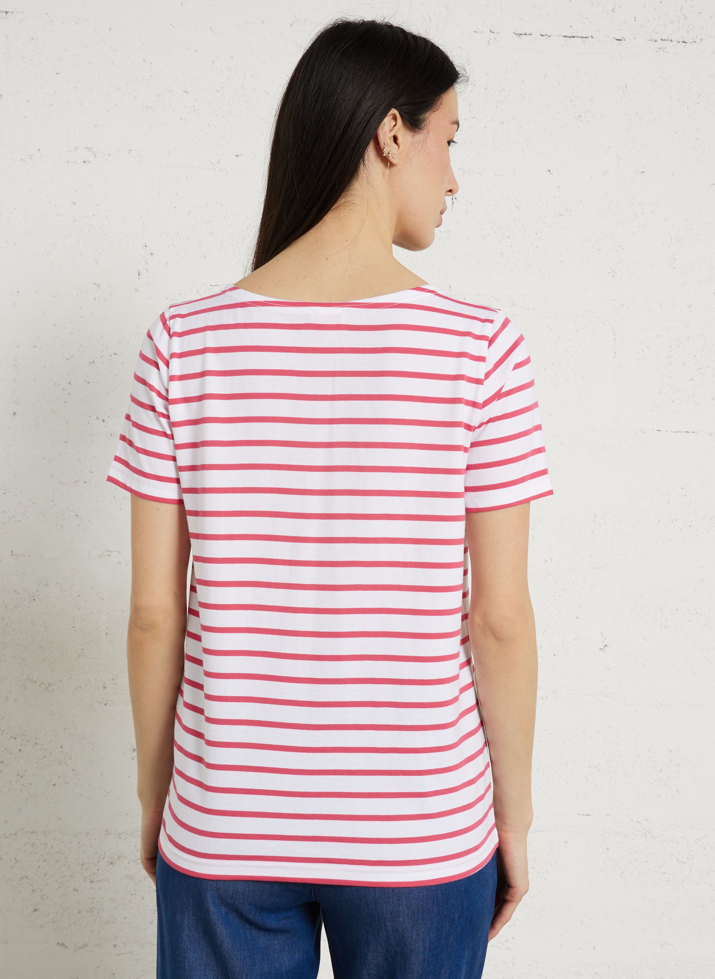 Tee-shirt col rond à rayures en coton ARMOR LUX Blanc