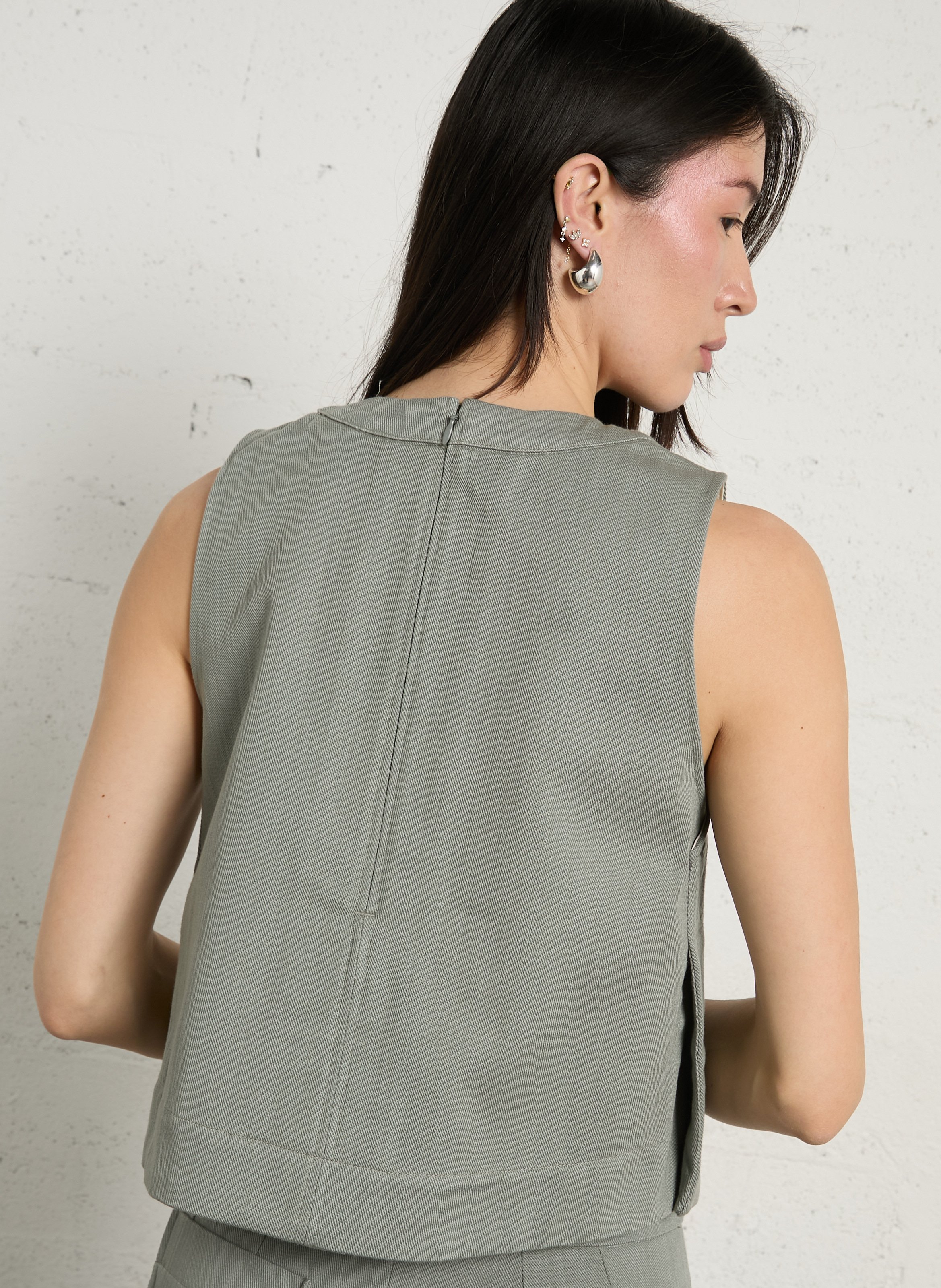 Round-neck sleeveless cotton top SOEUR Green