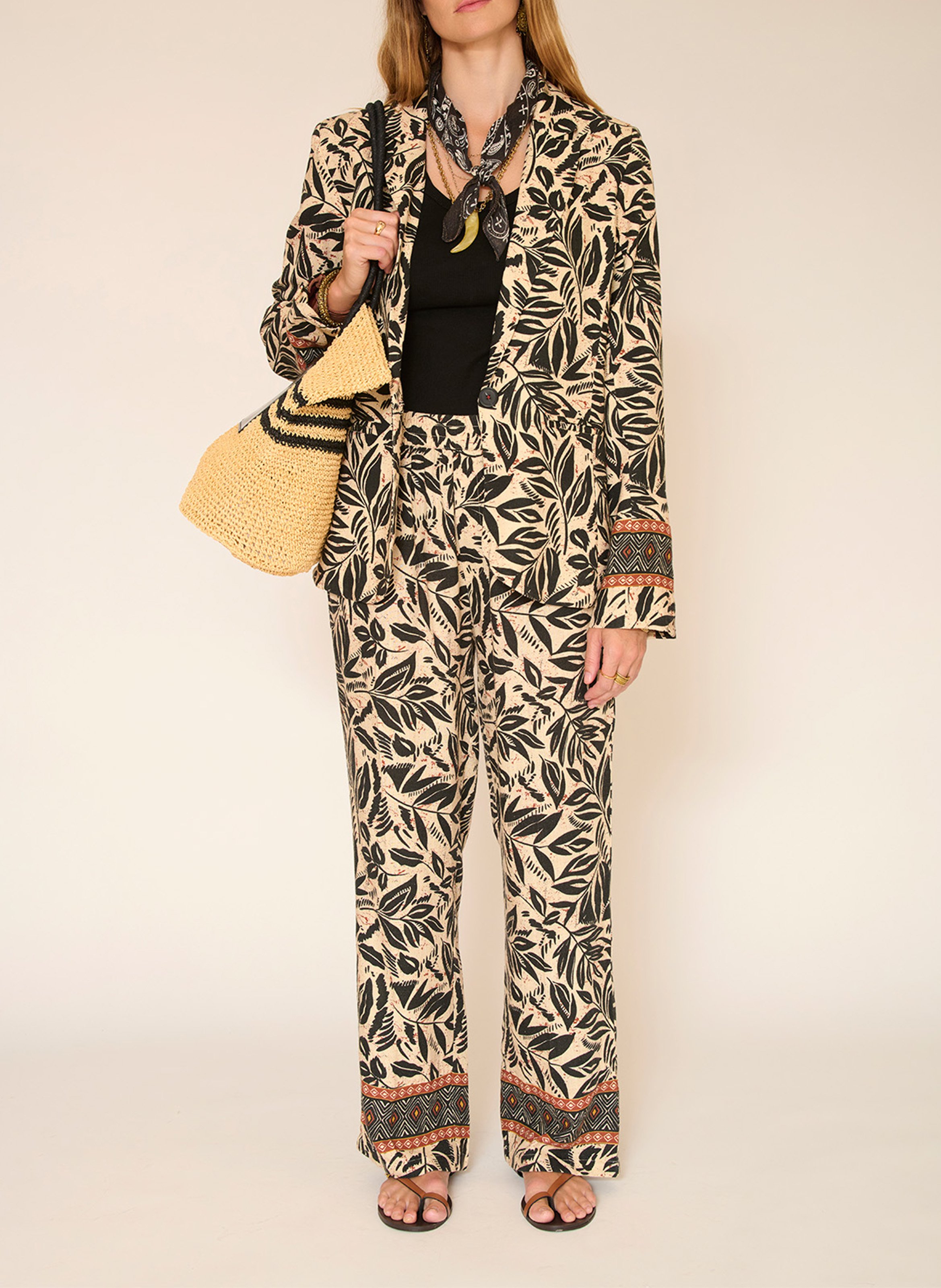 Dalida - Gerade geschnittene bedruckte Hose MKT Beige