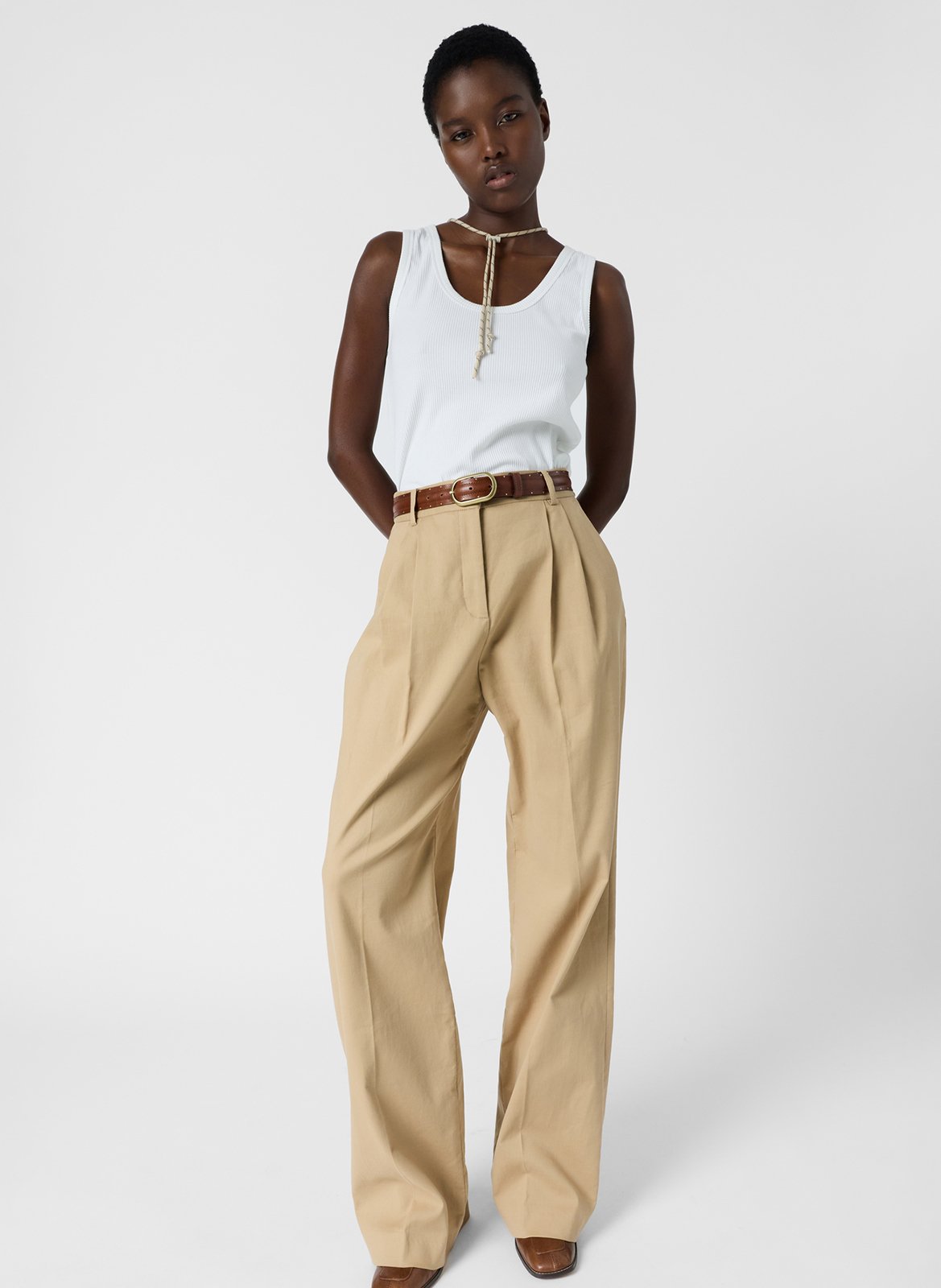 Pantalon large en coton mélangé GERARD DAREL Marron
